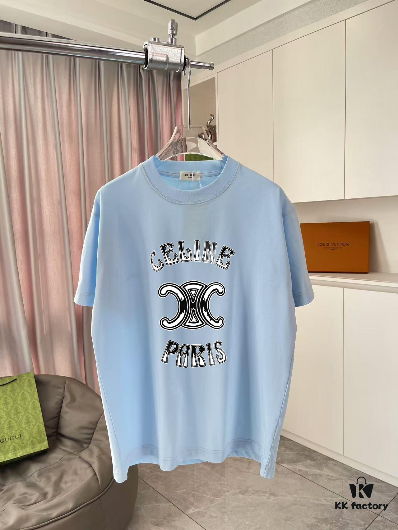 Celine 2025 Summer New Arrival Personalized Letter Logo Print Custom Fabric 300g Short Sleeve T-Shirt Unisex