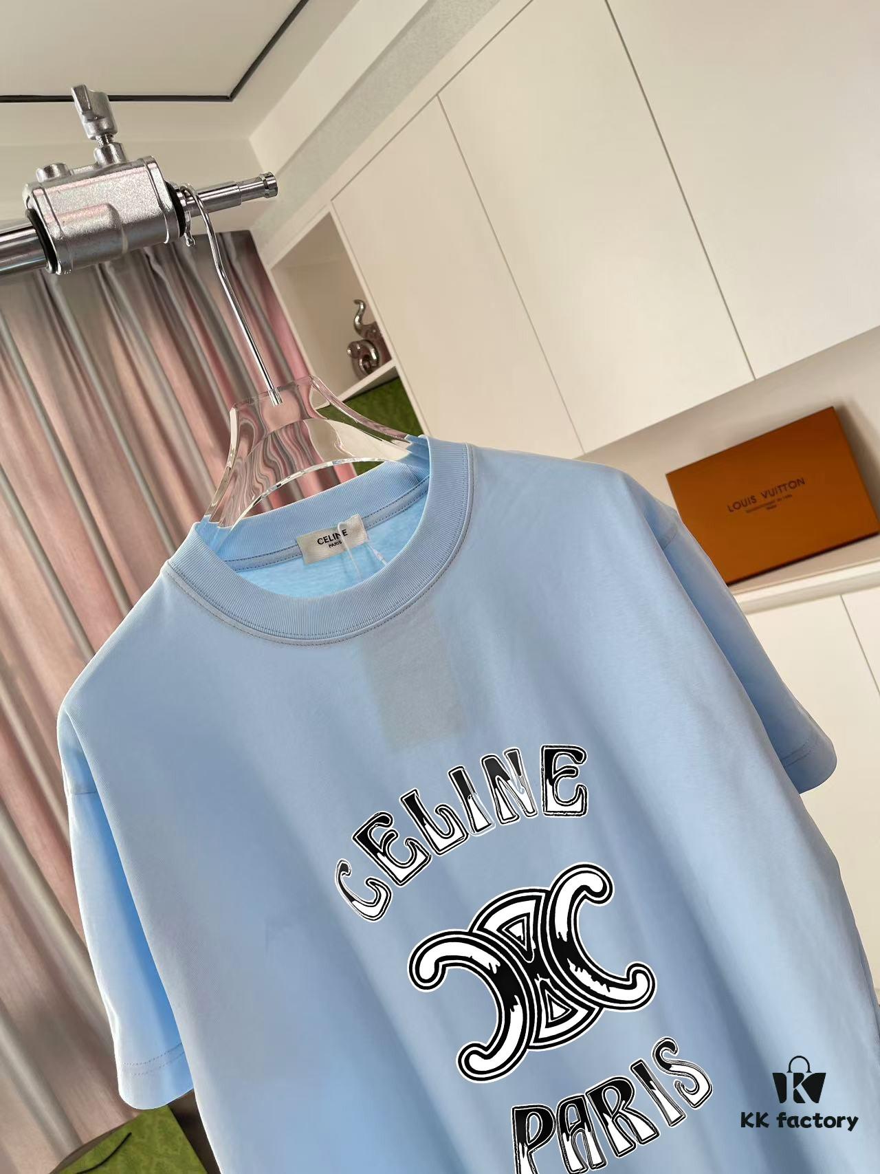 Celine 2025 Summer New Arrival Personalized Letter Logo Print Custom Fabric 300g Short Sleeve T-Shirt Unisex