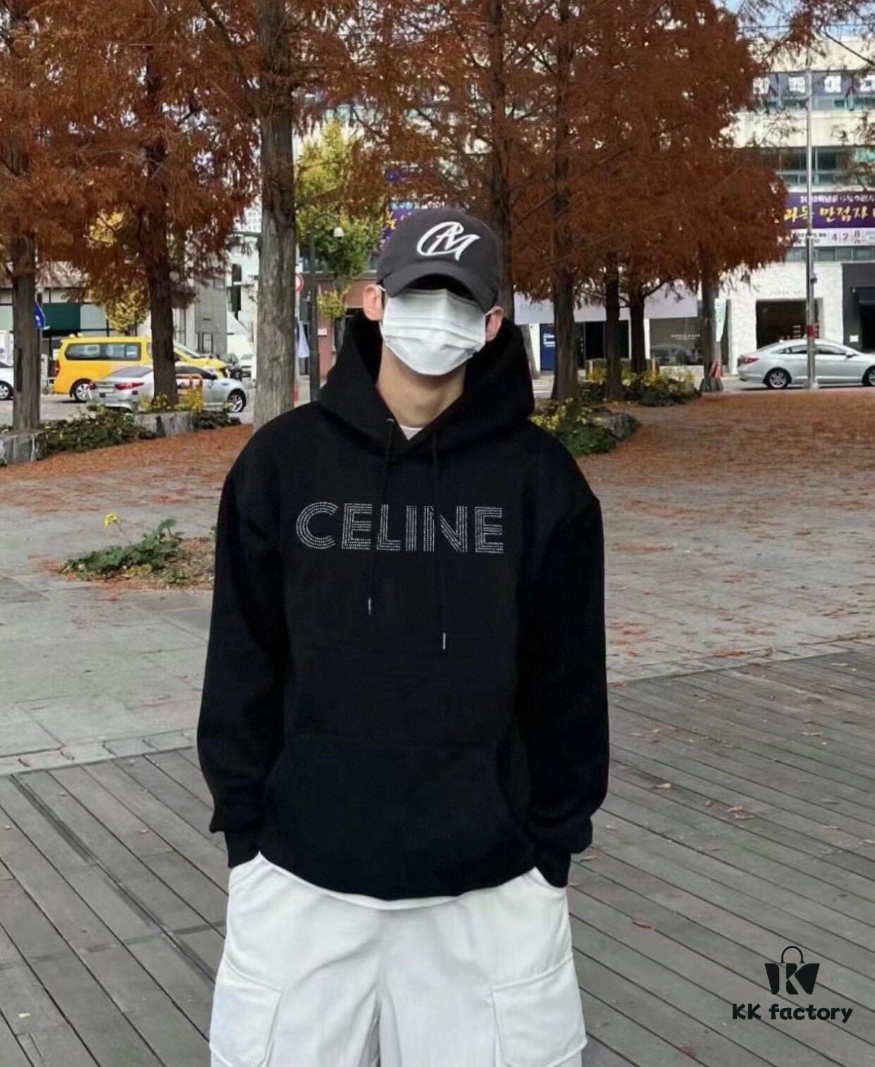 Celine 23SS Rhinestone Letter Embellished Hoodie Unisex High-End Version