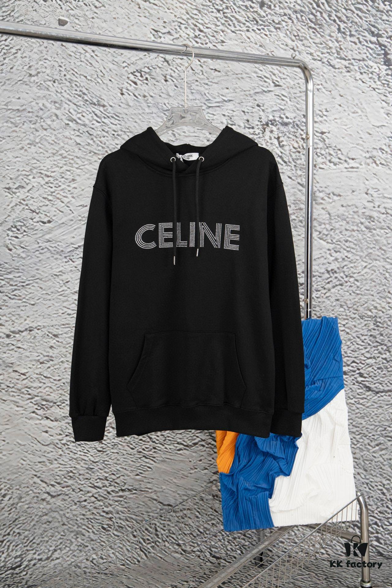 Celine 23SS Rhinestone Letter Embellished Hoodie Unisex High-End Version