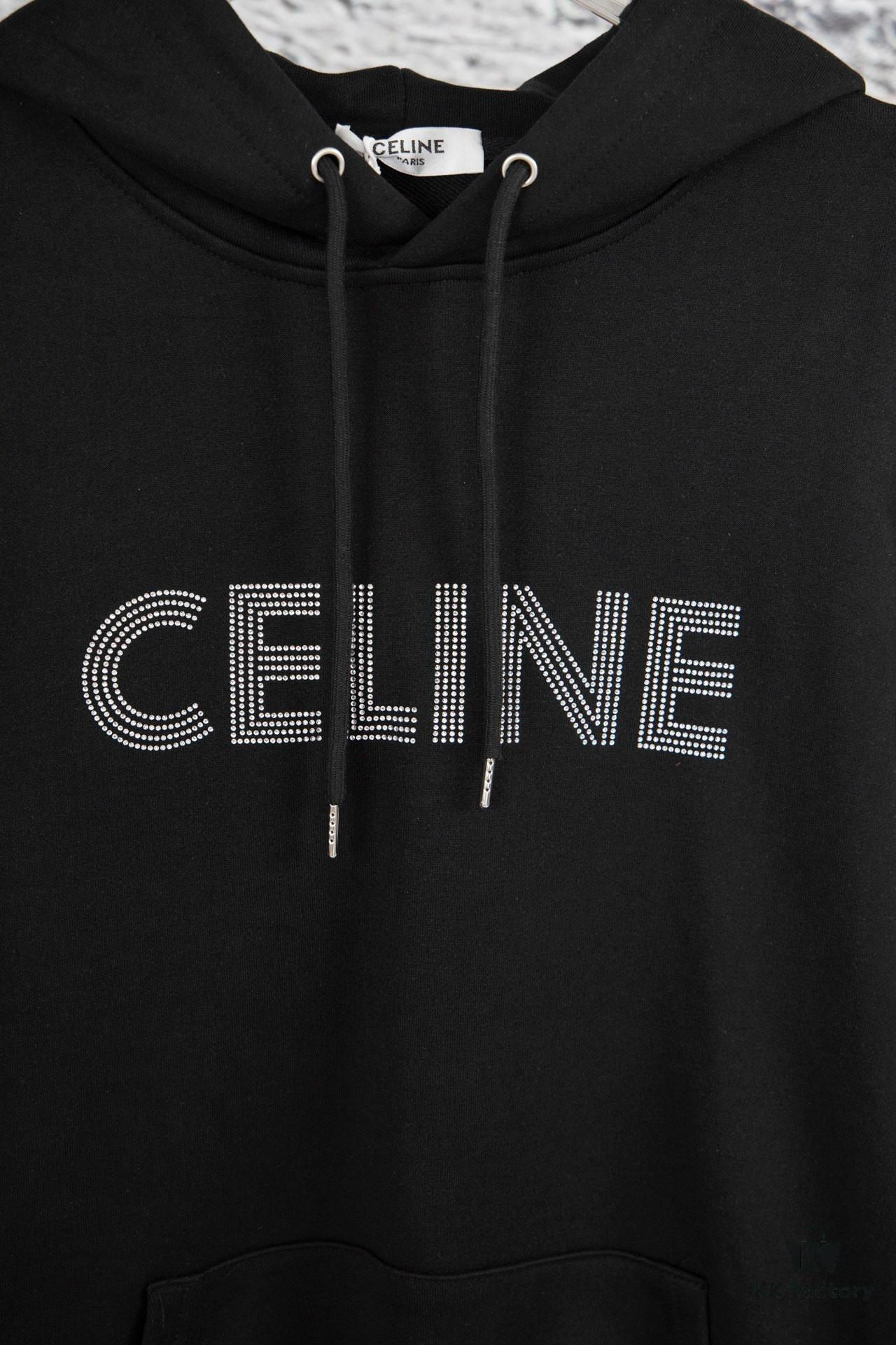 Celine 23SS Rhinestone Letter Embellished Hoodie Unisex High-End Version