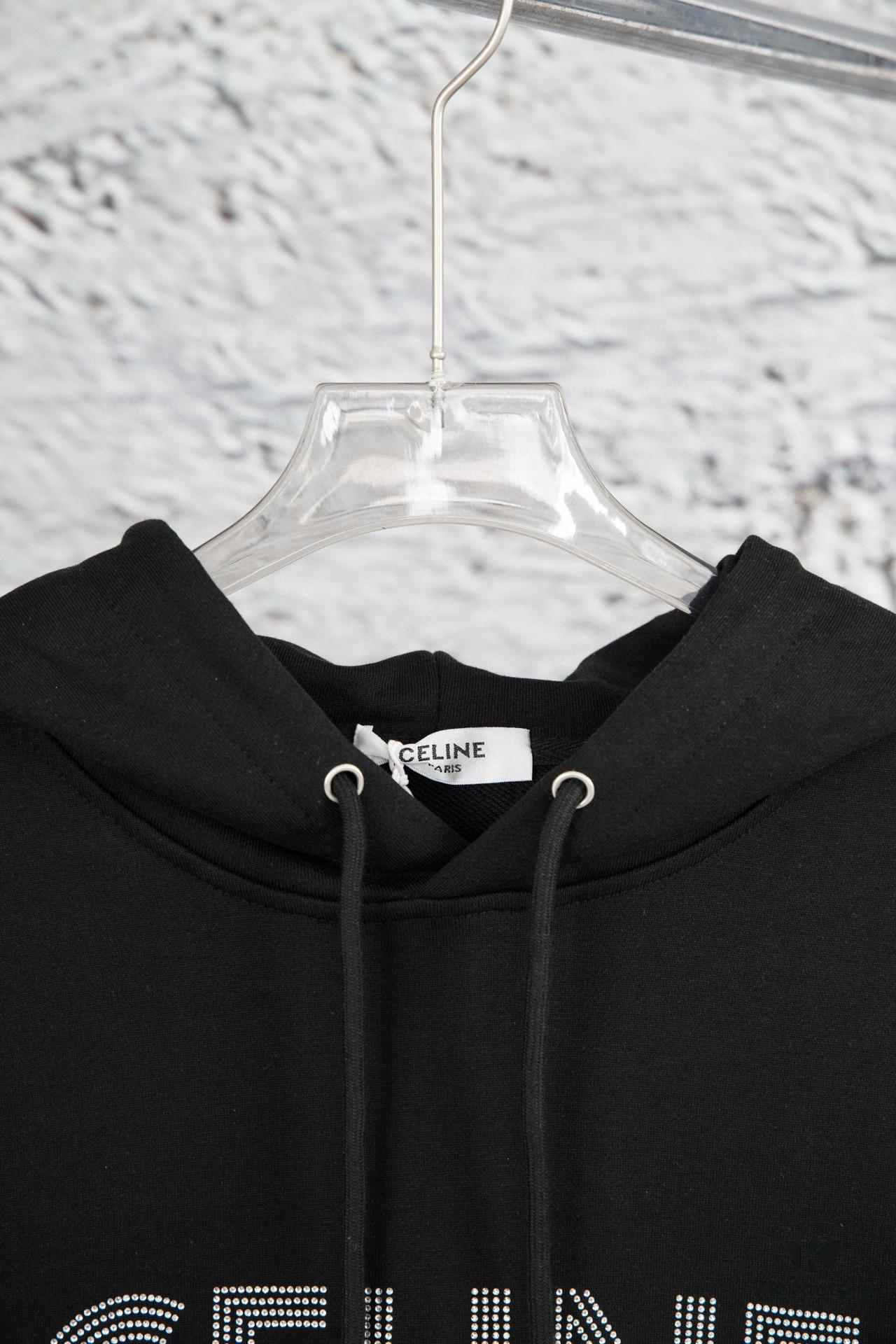 Celine 23SS Rhinestone Letter Embellished Hoodie Unisex High-End Version