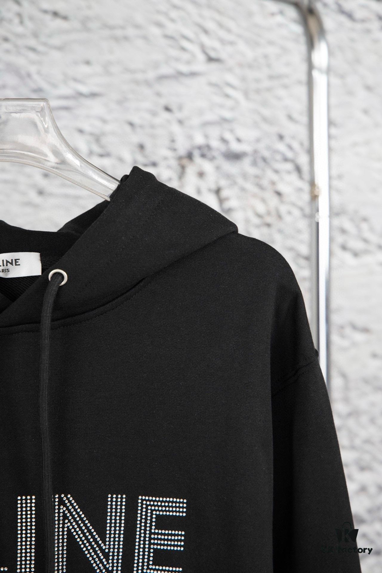 Celine 23SS Rhinestone Letter Embellished Hoodie Unisex High-End Version