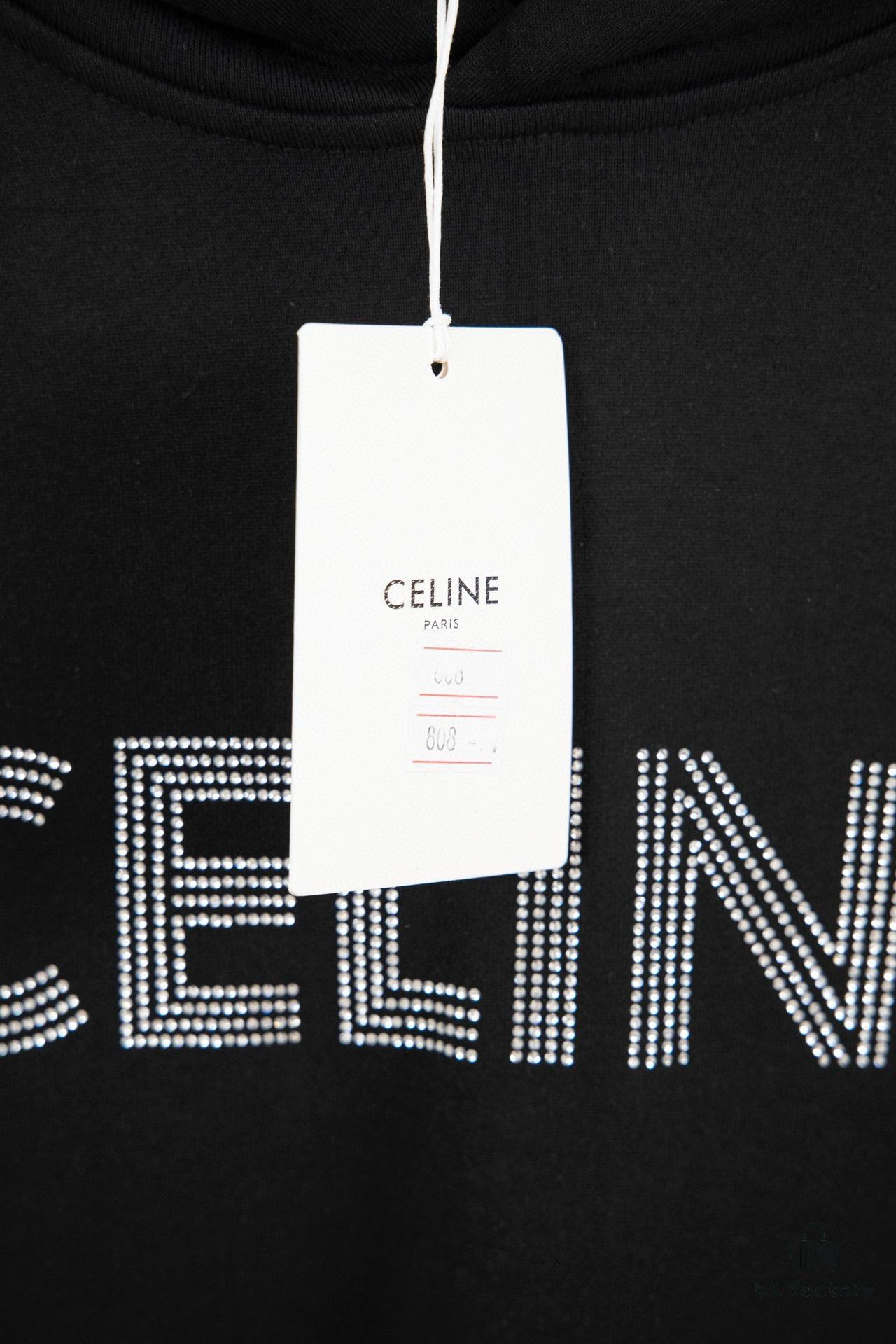 Celine 23SS Rhinestone Letter Embellished Hoodie Unisex High-End Version