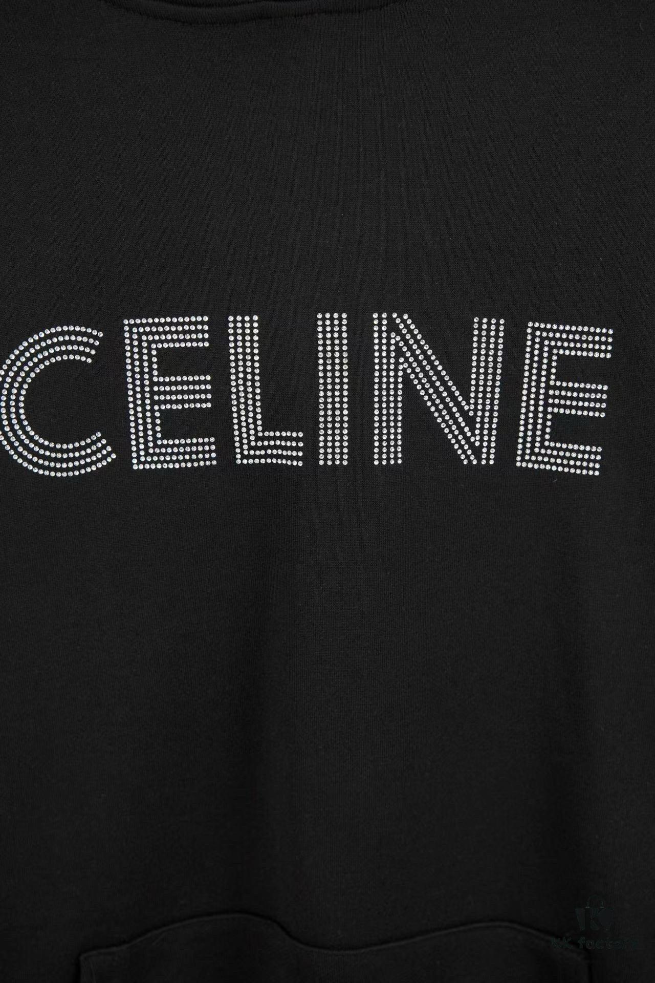 Celine 23SS Rhinestone Letter Embellished Hoodie Unisex High-End Version