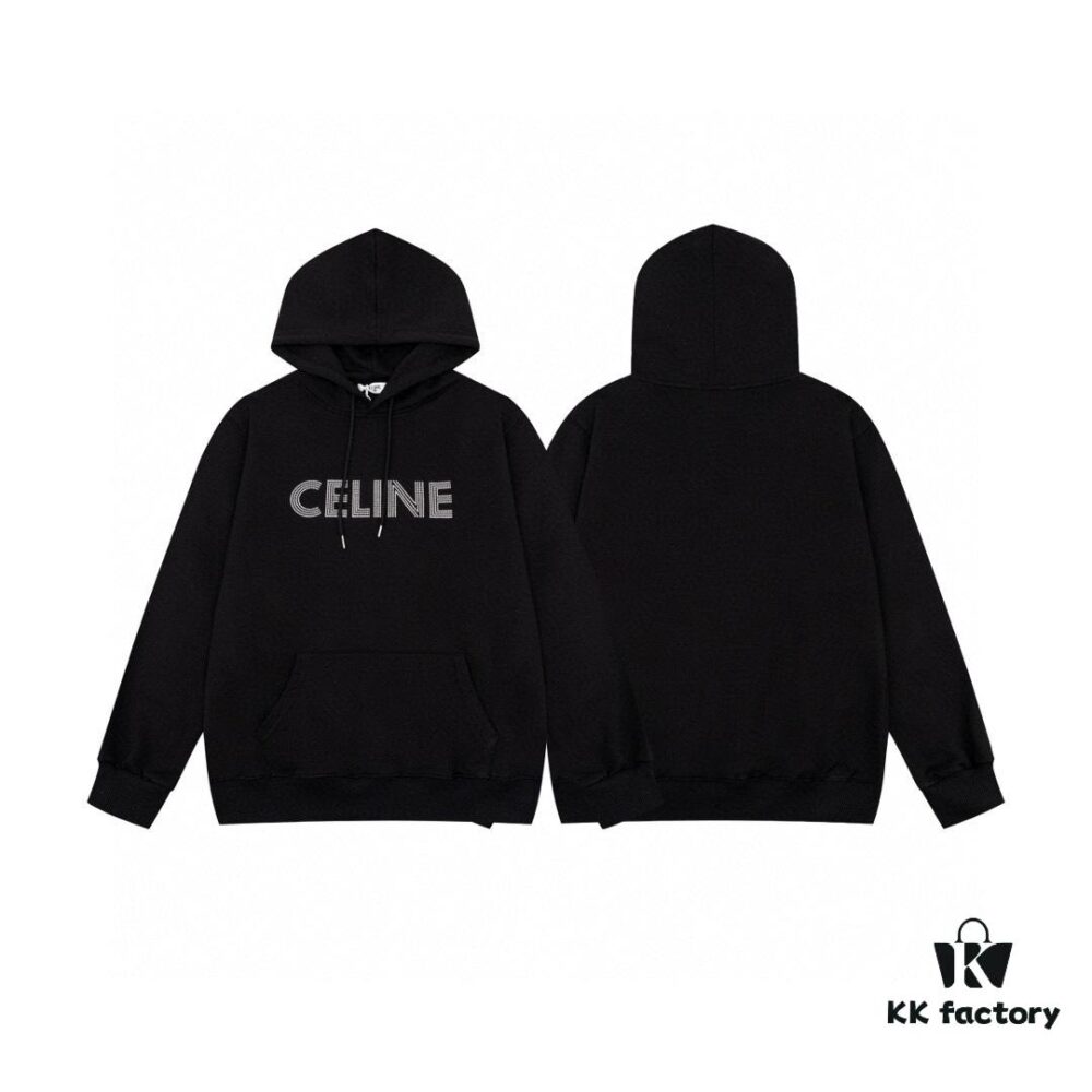 Celine 23SS Rhinestone Letter Embellished Hoodie Unisex High-End Version