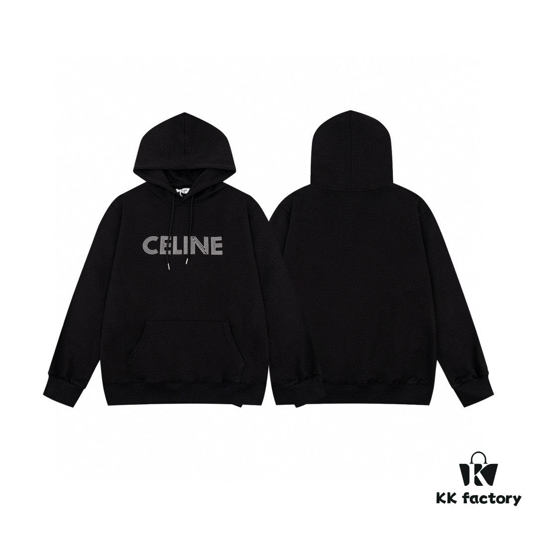 Celine 23SS Rhinestone Letter Embellished Hoodie Unisex High-End Version