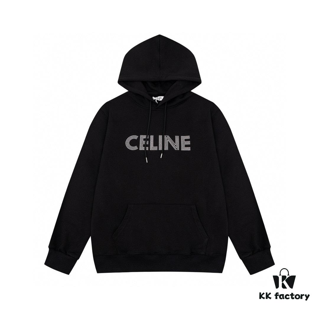 Celine 23SS Rhinestone Letter Embellished Hoodie Unisex High-End Version