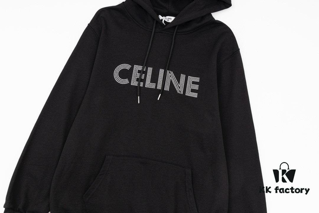 Celine 23SS Rhinestone Letter Embellished Hoodie Unisex High-End Version