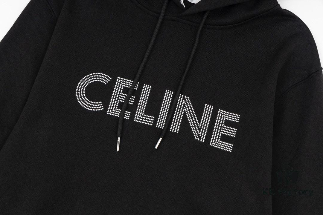 Celine 23SS Rhinestone Letter Embellished Hoodie Unisex High-End Version