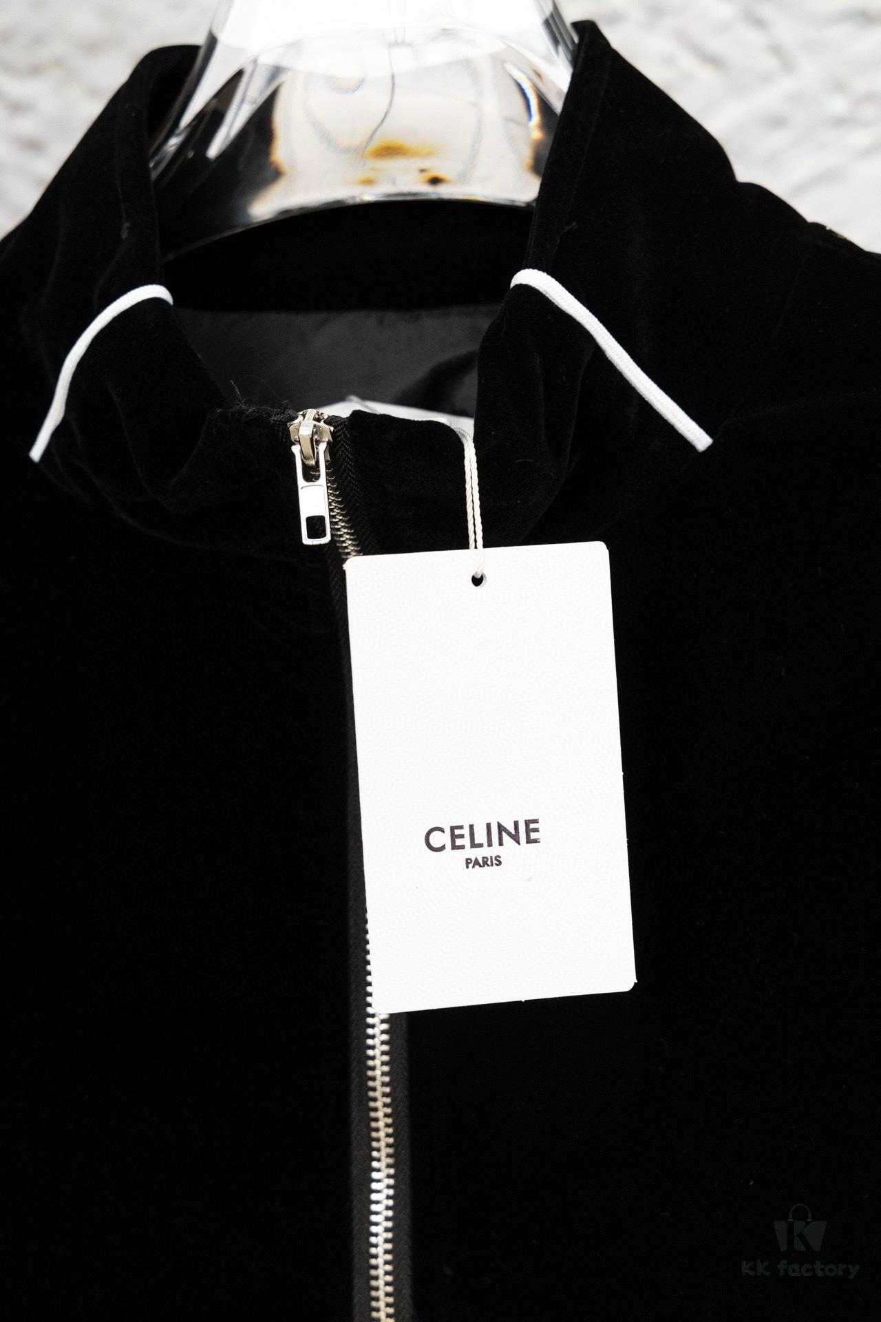 CELINE Y007 Black Velvet Jacket with Archival Motif, Spring/Autumn 2022 New Arrival
