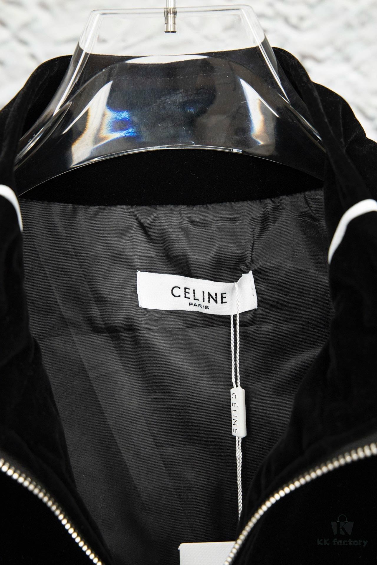 CELINE Y007 Black Velvet Jacket with Archival Motif, Spring/Autumn 2022 New Arrival