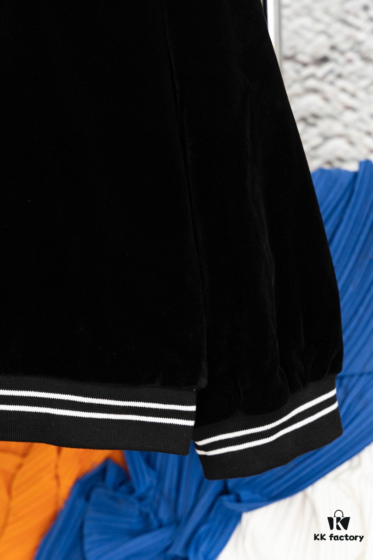 CELINE Y007 Black Velvet Jacket with Archival Motif, Spring/Autumn 2022 New Arrival