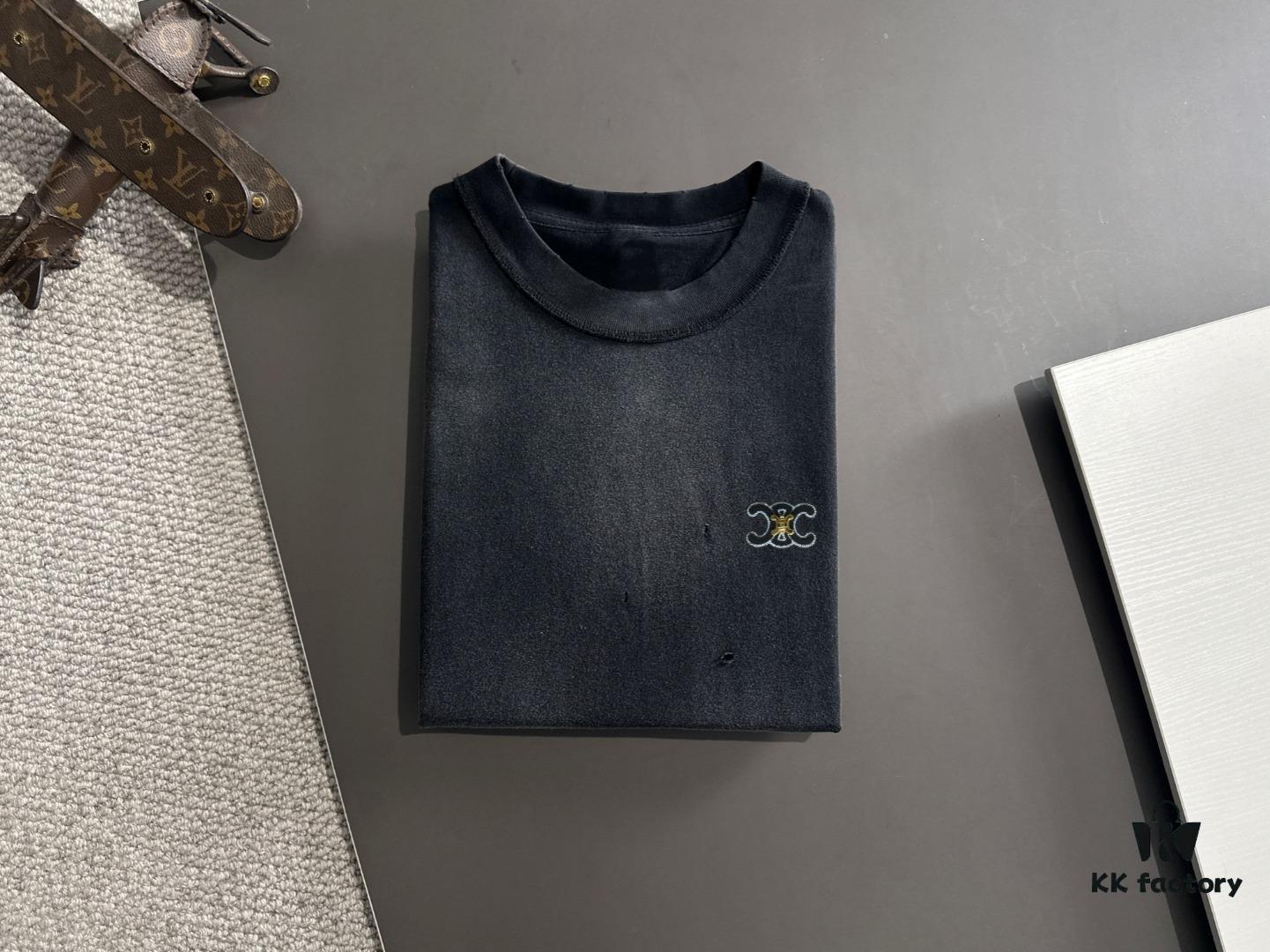 High-Quality Celine 2025 Spring/Summer New Men's Tie-Dye Washed Short-Sleeve T-Shirt