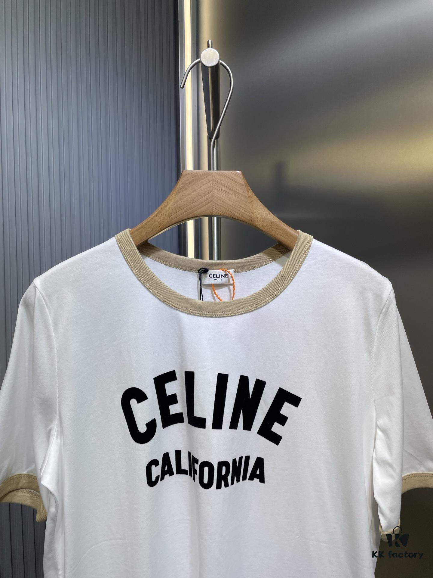 CEL2025 Spring New Arrival Round Neck Short Sleeve Printed Tee, Custom YB Twill 100% Cotton Fabric, Breathable and Comfortable with Rich Texture, Flocked Print Design, Slimming Visual Effect, Contrast Binding on Collar and Cuffs for a Playful Casual Look, Stylish as Both Outerwear and Innerwear
