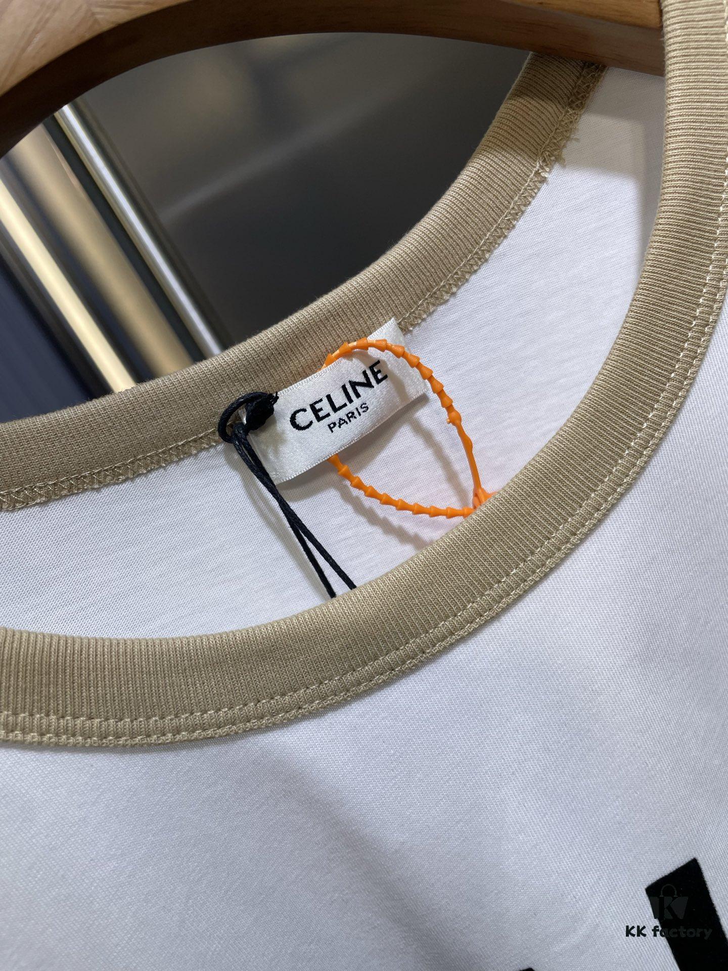 CEL2025 Spring New Arrival Round Neck Short Sleeve Printed Tee, Custom YB Twill 100% Cotton Fabric, Breathable and Comfortable with Rich Texture, Flocked Print Design, Slimming Visual Effect, Contrast Binding on Collar and Cuffs for a Playful Casual Look, Stylish as Both Outerwear and Innerwear