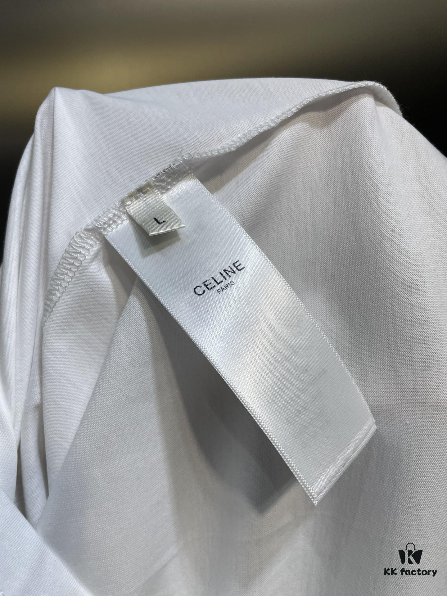 CEL2025 Spring New Arrival Round Neck Short Sleeve Printed Tee, Custom YB Twill 100% Cotton Fabric, Breathable and Comfortable with Rich Texture, Flocked Print Design, Slimming Visual Effect, Contrast Binding on Collar and Cuffs for a Playful Casual Look, Stylish as Both Outerwear and Innerwear