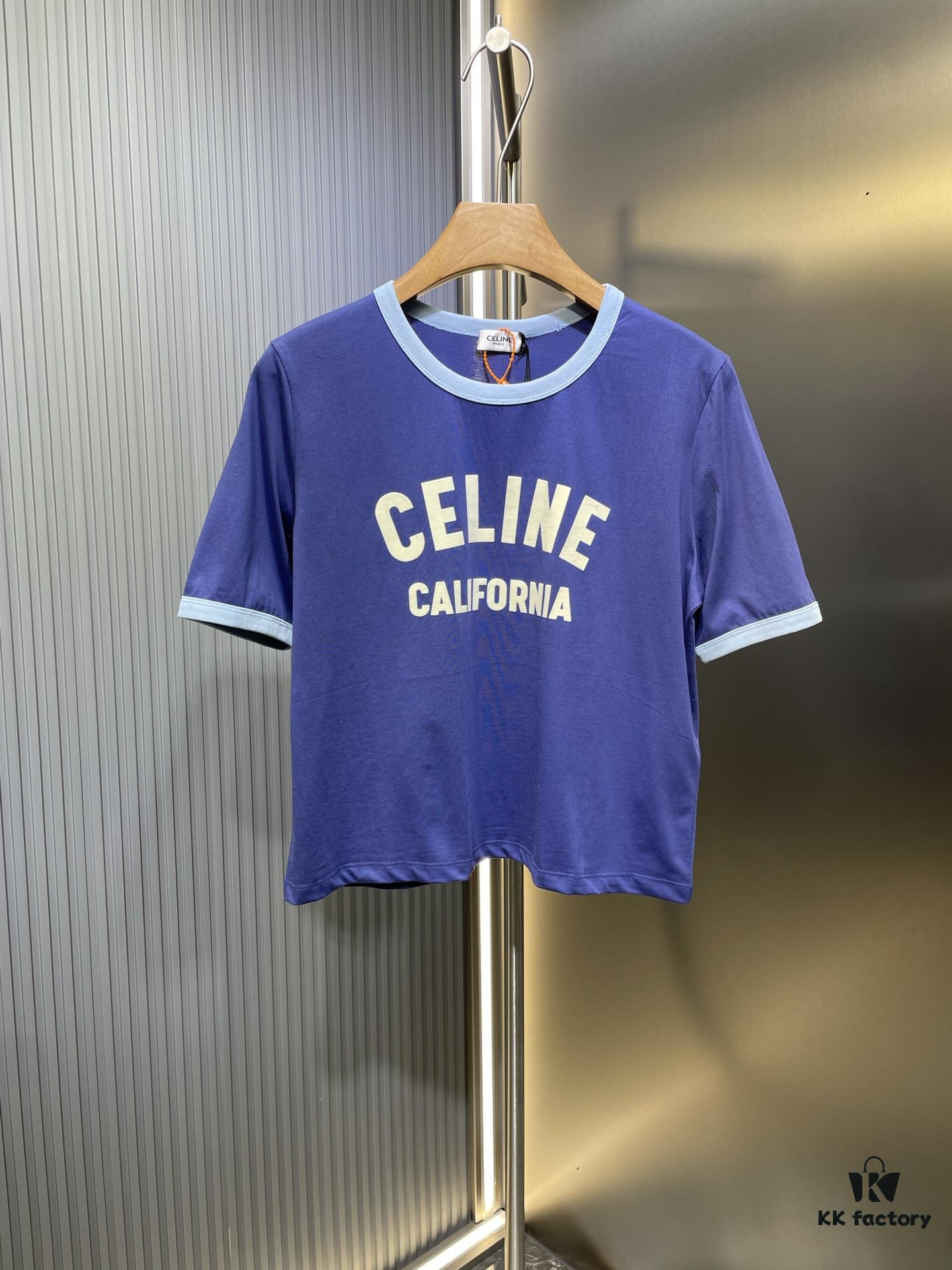 CEL2025 Spring Collection New Arrival Round Neck Short Sleeve Printed Tee, Custom YB Twill 100% Cotton Fabric, Breathable and Comfortable with Premium Texture, Flocked Print Design, Slimming Silhouette, Contrast Binding on Collar and Cuffs for a Playful Casual Look