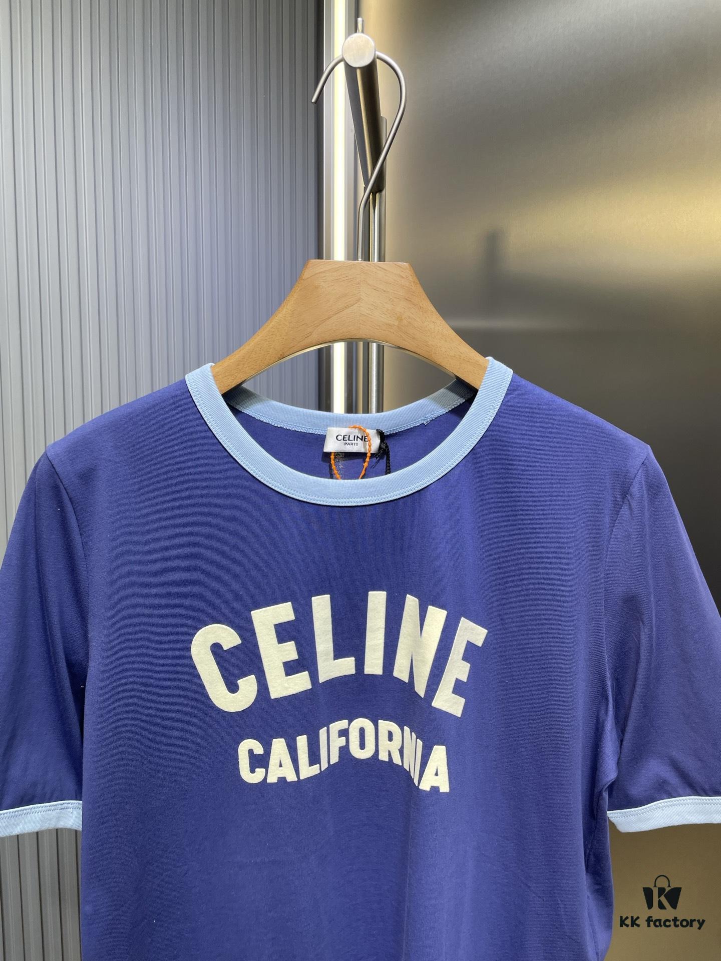 CEL2025 Spring Collection New Arrival Round Neck Short Sleeve Printed Tee, Custom YB Twill 100% Cotton Fabric, Breathable and Comfortable with Premium Texture, Flocked Print Design, Slimming Silhouette, Contrast Binding on Collar and Cuffs for a Playful Casual Look