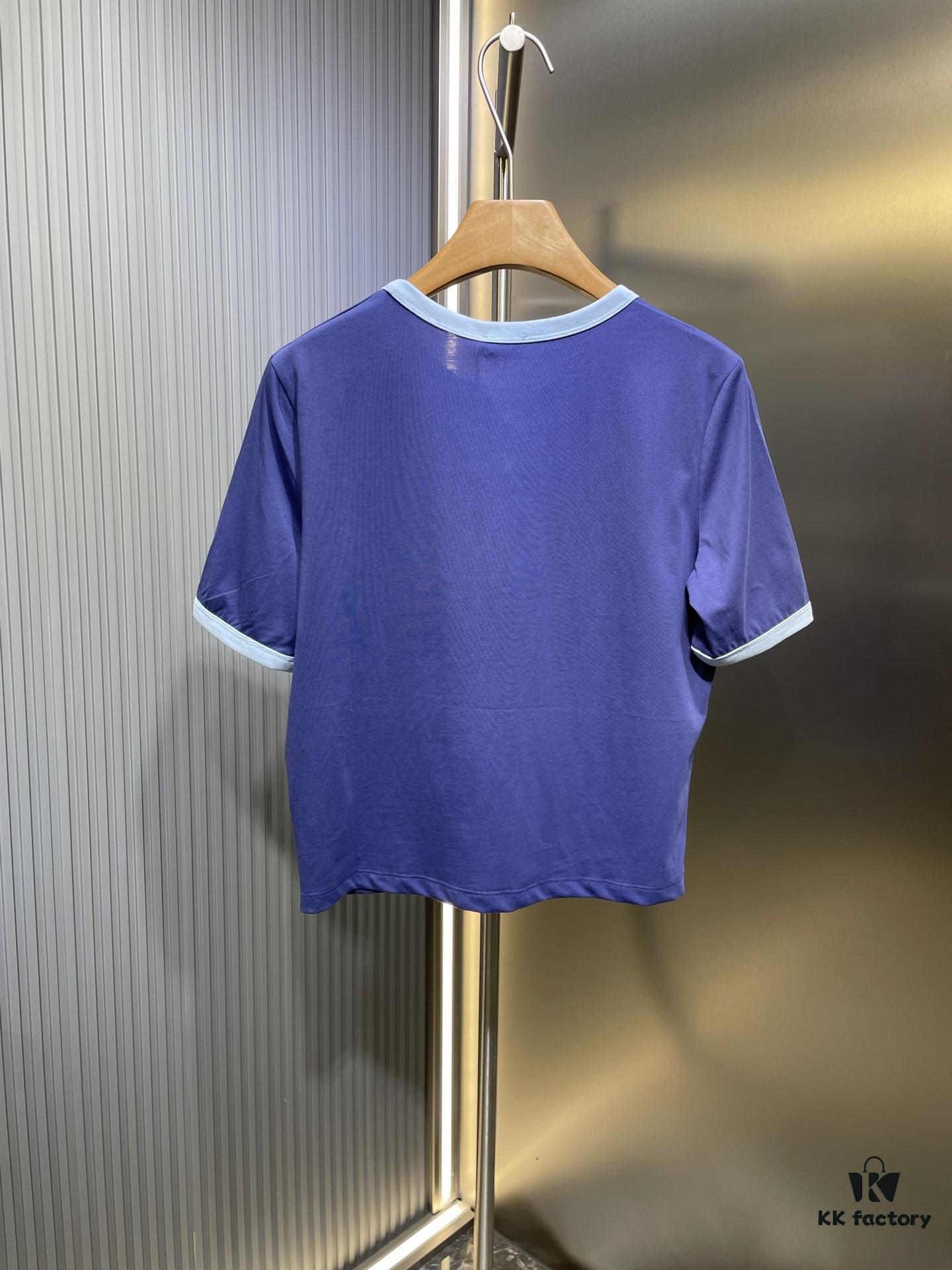 CEL2025 Spring Collection New Arrival Round Neck Short Sleeve Printed Tee, Custom YB Twill 100% Cotton Fabric, Breathable and Comfortable with Premium Texture, Flocked Print Design, Slimming Silhouette, Contrast Binding on Collar and Cuffs for a Playful Casual Look