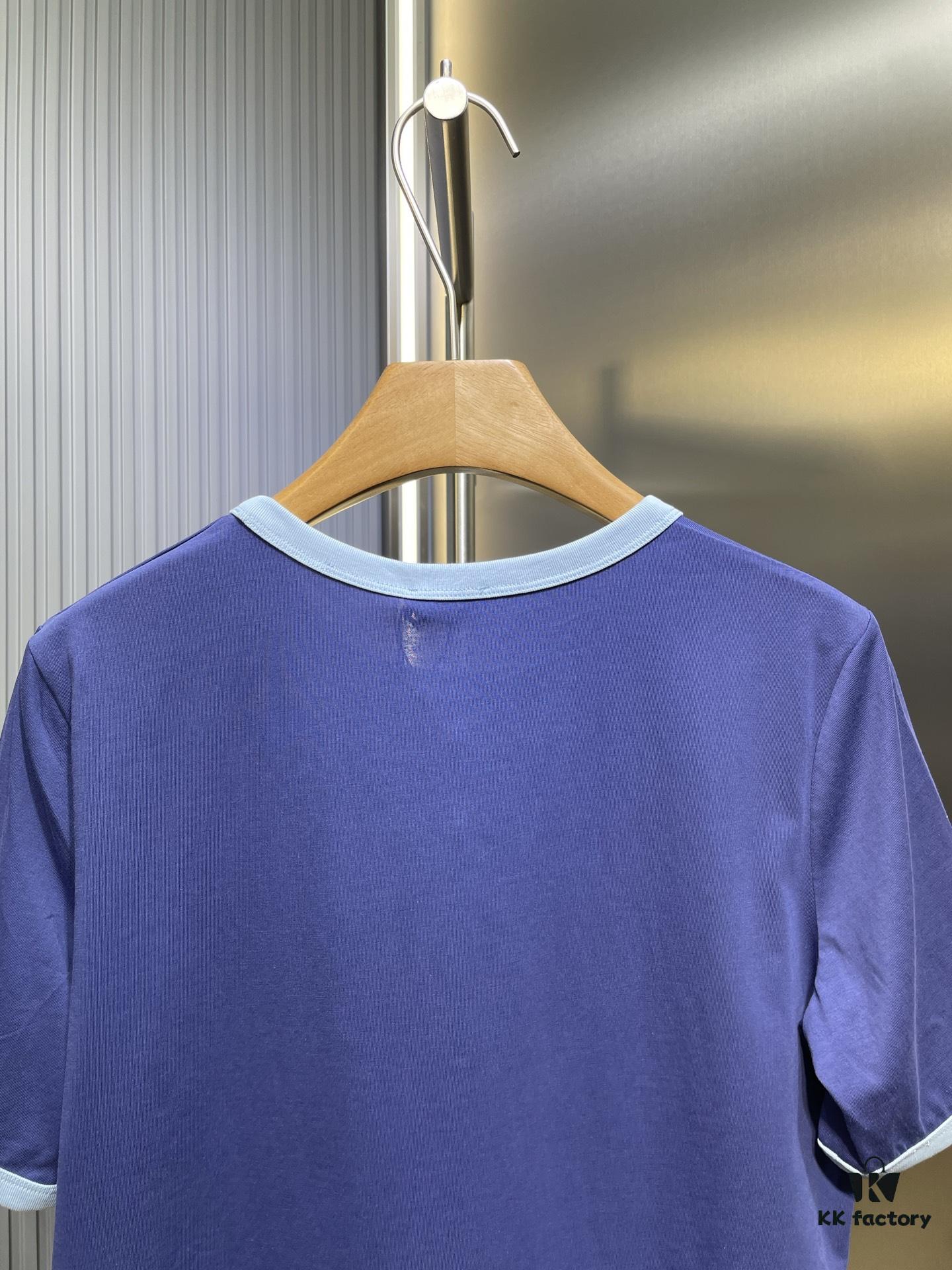 CEL2025 Spring Collection New Arrival Round Neck Short Sleeve Printed Tee, Custom YB Twill 100% Cotton Fabric, Breathable and Comfortable with Premium Texture, Flocked Print Design, Slimming Silhouette, Contrast Binding on Collar and Cuffs for a Playful Casual Look