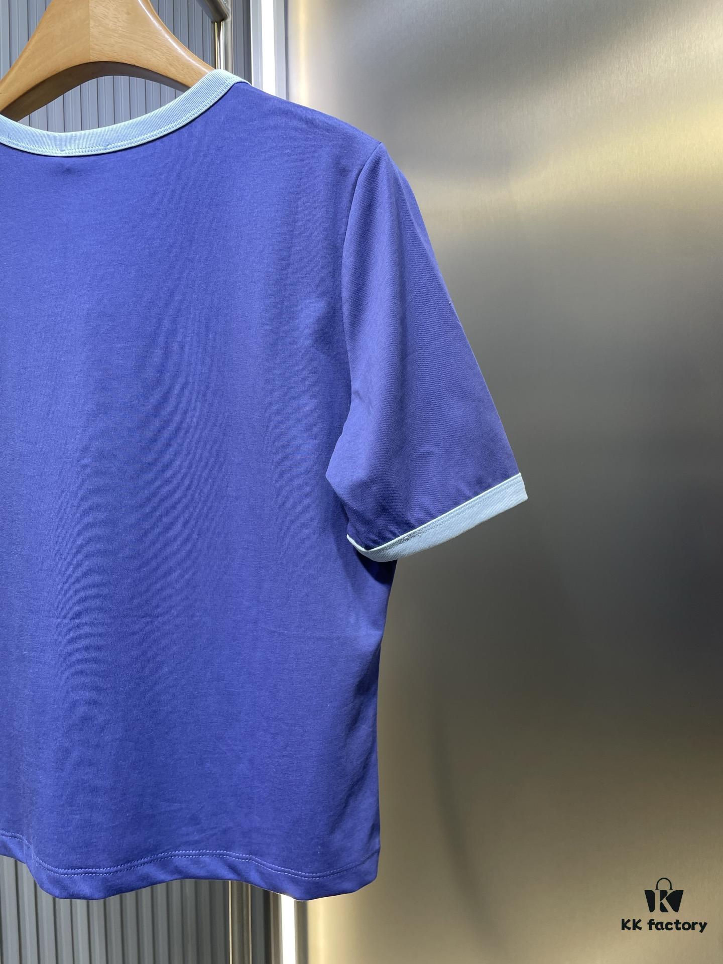 CEL2025 Spring Collection New Arrival Round Neck Short Sleeve Printed Tee, Custom YB Twill 100% Cotton Fabric, Breathable and Comfortable with Premium Texture, Flocked Print Design, Slimming Silhouette, Contrast Binding on Collar and Cuffs for a Playful Casual Look