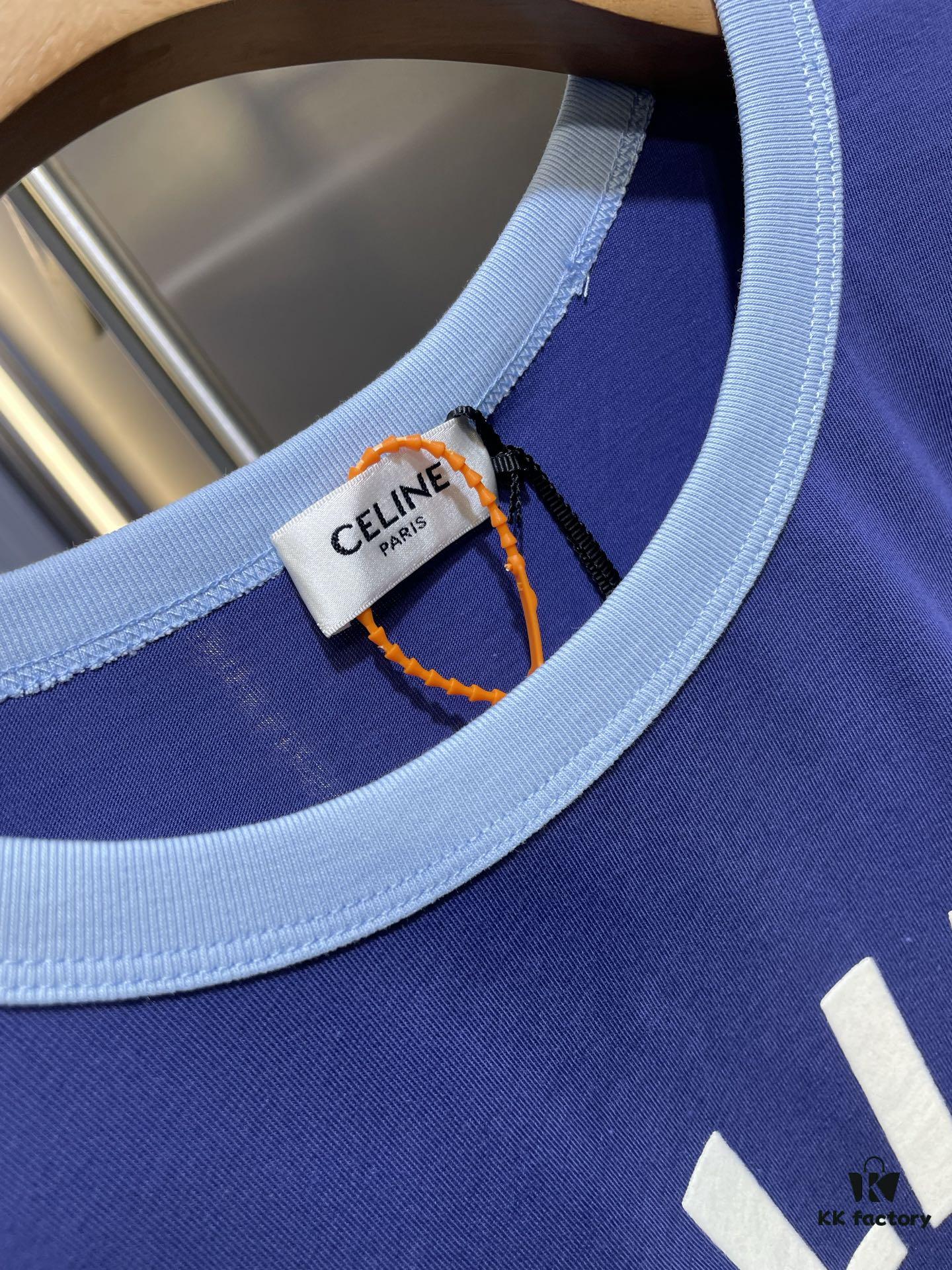 CEL2025 Spring Collection New Arrival Round Neck Short Sleeve Printed Tee, Custom YB Twill 100% Cotton Fabric, Breathable and Comfortable with Premium Texture, Flocked Print Design, Slimming Silhouette, Contrast Binding on Collar and Cuffs for a Playful Casual Look