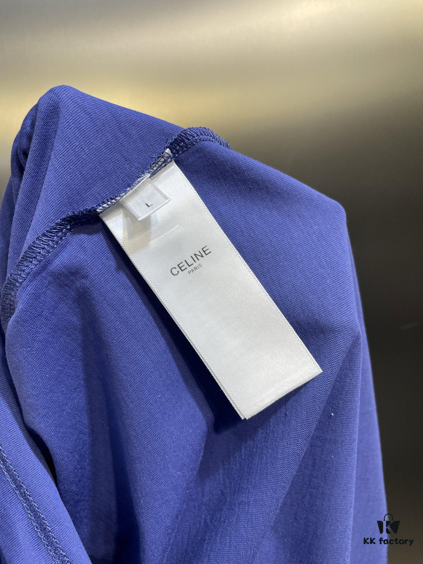 CEL2025 Spring Collection New Arrival Round Neck Short Sleeve Printed Tee, Custom YB Twill 100% Cotton Fabric, Breathable and Comfortable with Premium Texture, Flocked Print Design, Slimming Silhouette, Contrast Binding on Collar and Cuffs for a Playful Casual Look