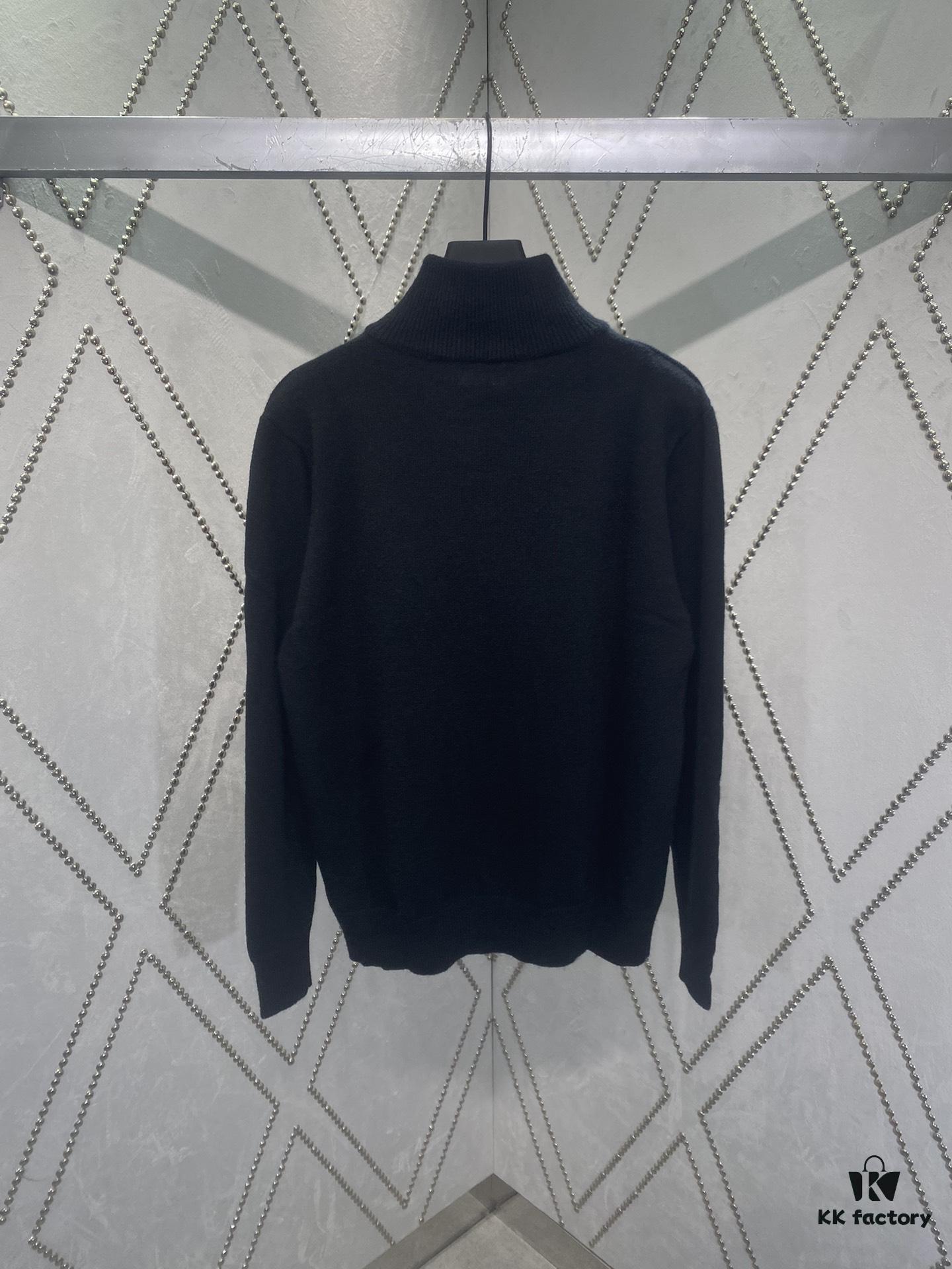 Celine 24SS Autumn-Winter New Embroidered Knitwear, Featuring Bulked Wool Blend for Soft, Comfortable Skin-Feel with Signature Triumph Arch Embroidery on Front Chest, Half-Zip Design Exudes Refined Dynamism and Effortless Elegance, Perfect for Relaxed, Comfortable Layering – Unisex Style