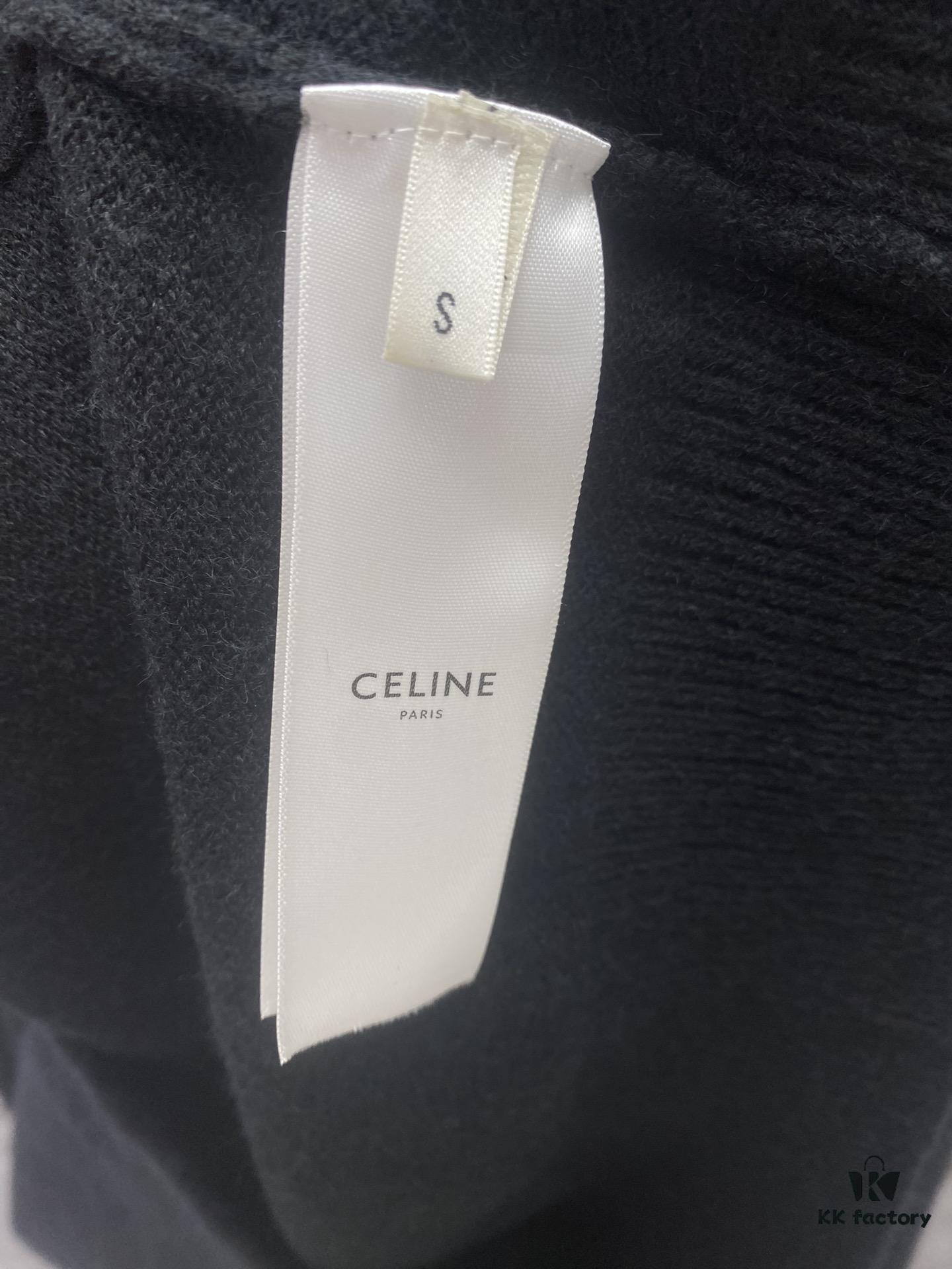 Celine 24SS Autumn-Winter New Embroidered Knitwear, Featuring Bulked Wool Blend for Soft, Comfortable Skin-Feel with Signature Triumph Arch Embroidery on Front Chest, Half-Zip Design Exudes Refined Dynamism and Effortless Elegance, Perfect for Relaxed, Comfortable Layering – Unisex Style