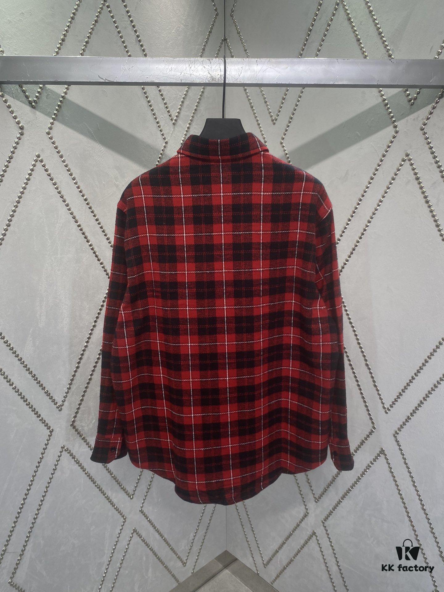 Celine 24SS Autumn New Checkered Shirt with Logo Embroidery, Unisex