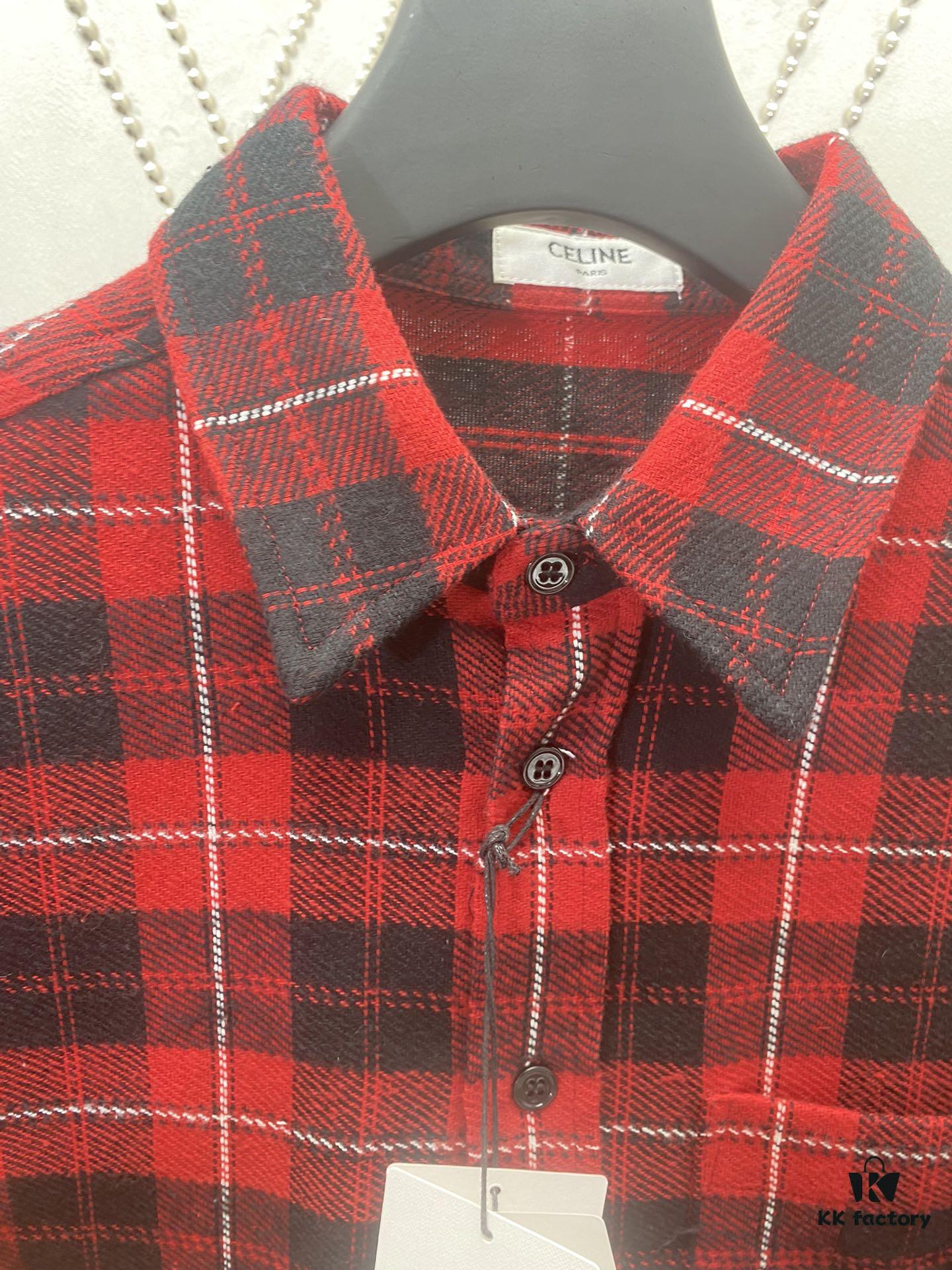 Celine 24SS Autumn New Checkered Shirt with Logo Embroidery, Unisex