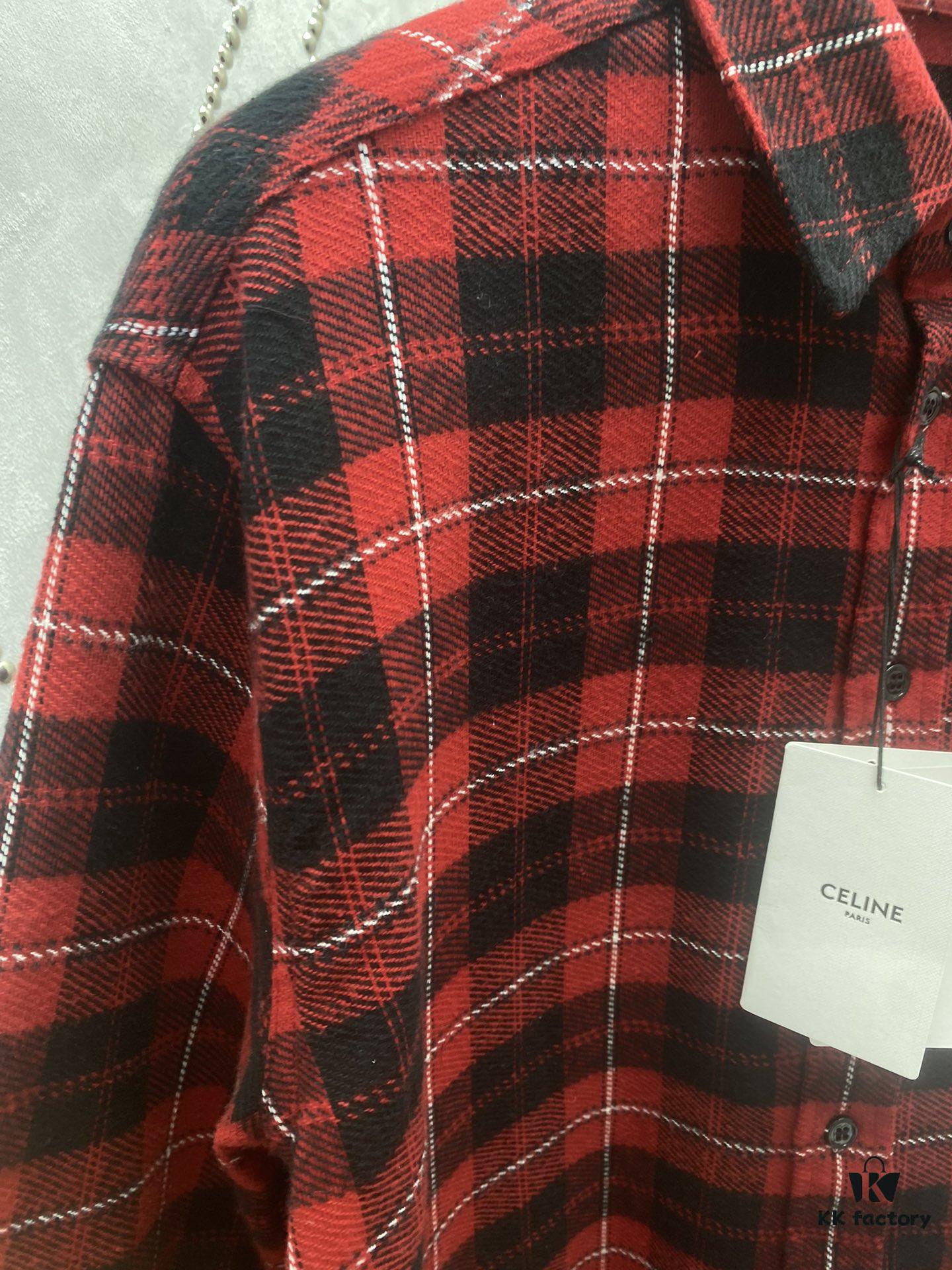 Celine 24SS Autumn New Checkered Shirt with Logo Embroidery, Unisex