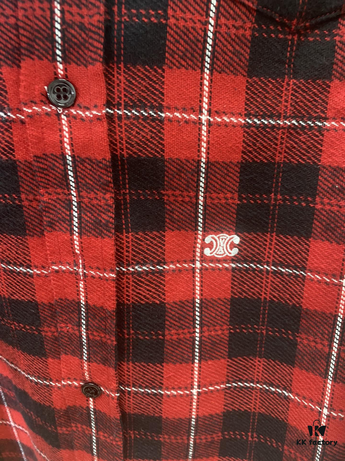 Celine 24SS Autumn New Checkered Shirt with Logo Embroidery, Unisex