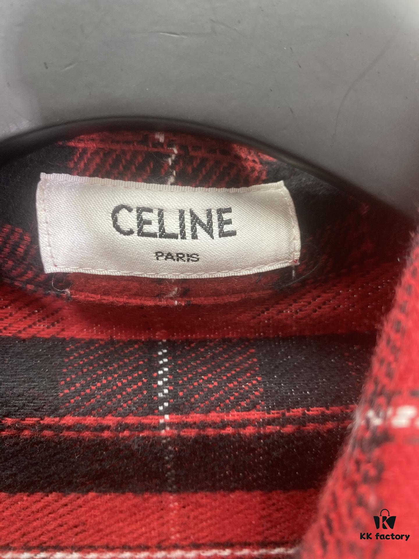 Celine 24SS Autumn New Checkered Shirt with Logo Embroidery, Unisex