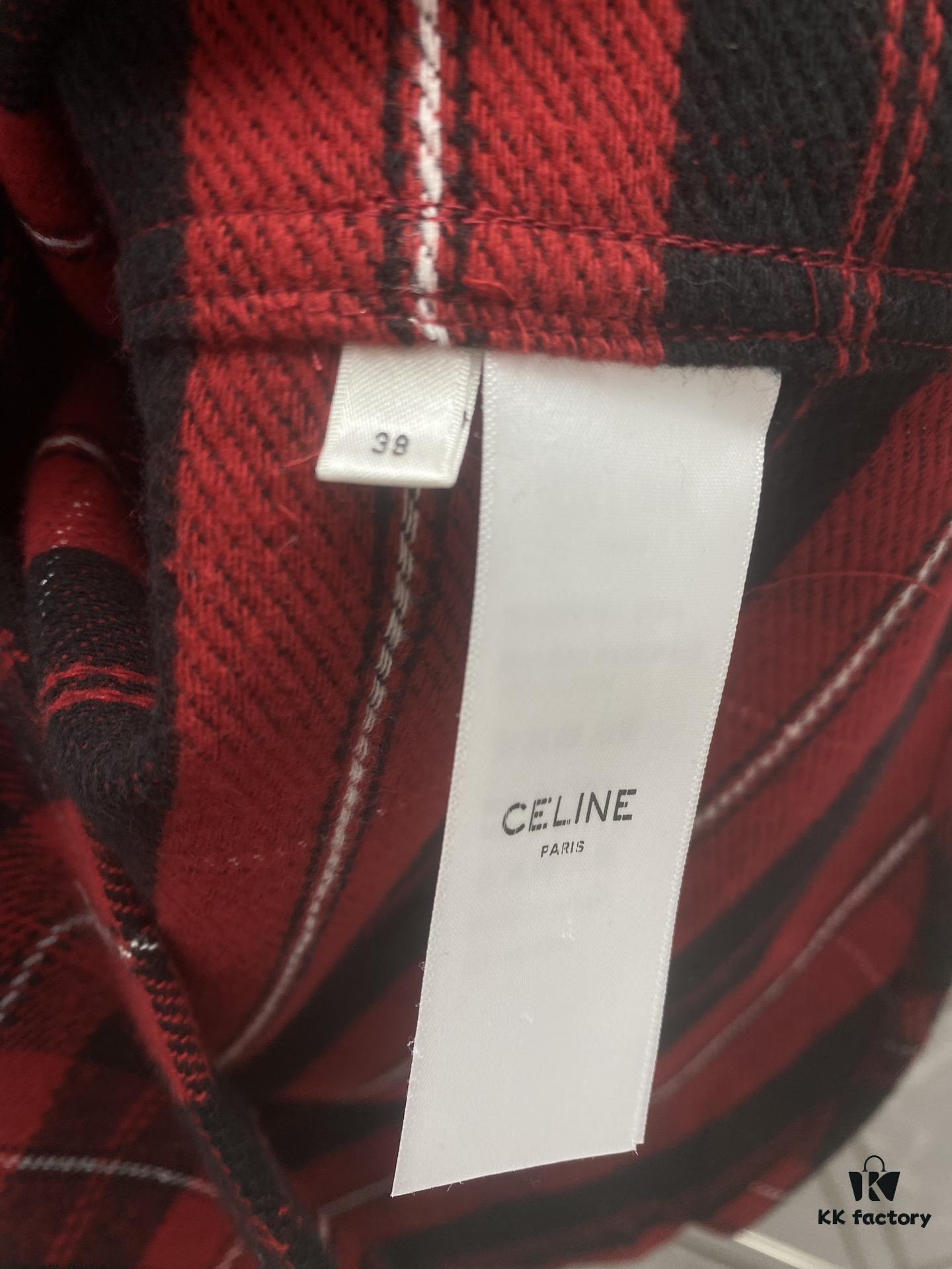 Celine 24SS Autumn New Checkered Shirt with Logo Embroidery, Unisex