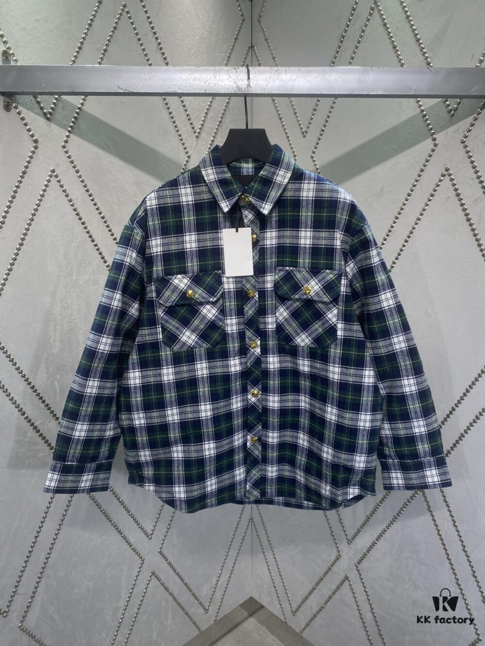 Celine 24sd Autumn-Winter Bestseller Arc de Triomphe Single-Breasted Green Plaid Tweed Coat Shirt, High-End Version