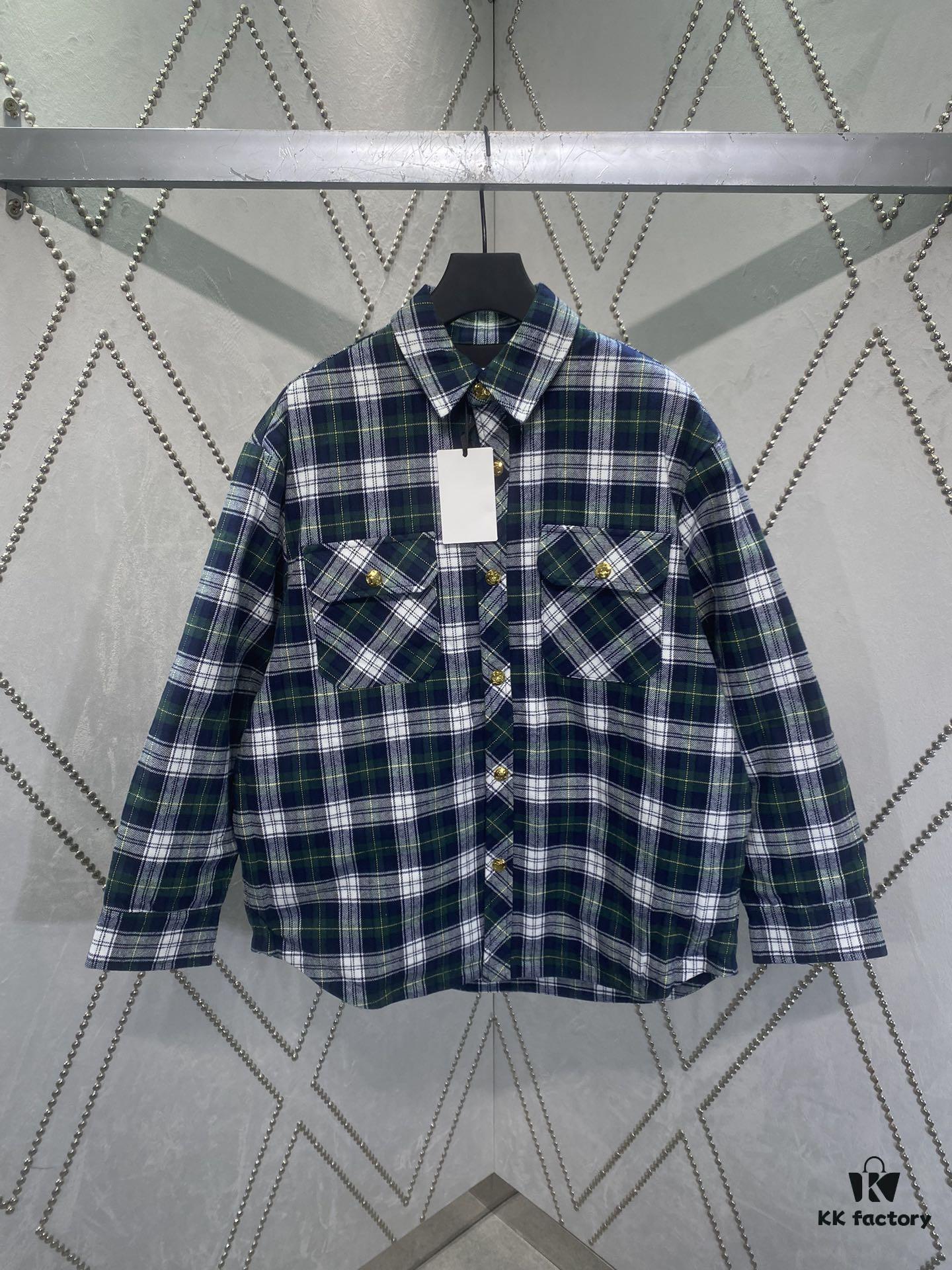 Celine 24sd Autumn-Winter Bestseller Arc de Triomphe Single-Breasted Green Plaid Tweed Coat Shirt, High-End Version