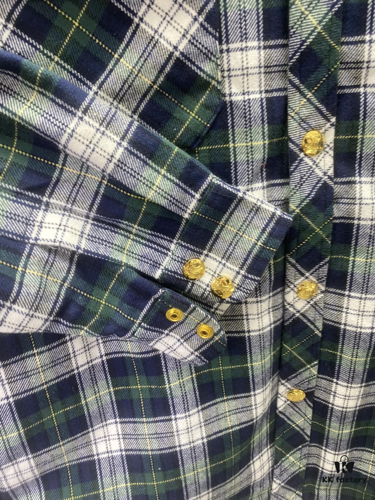 Celine 24sd Autumn-Winter Bestseller Arc de Triomphe Single-Breasted Green Plaid Tweed Coat Shirt, High-End Version