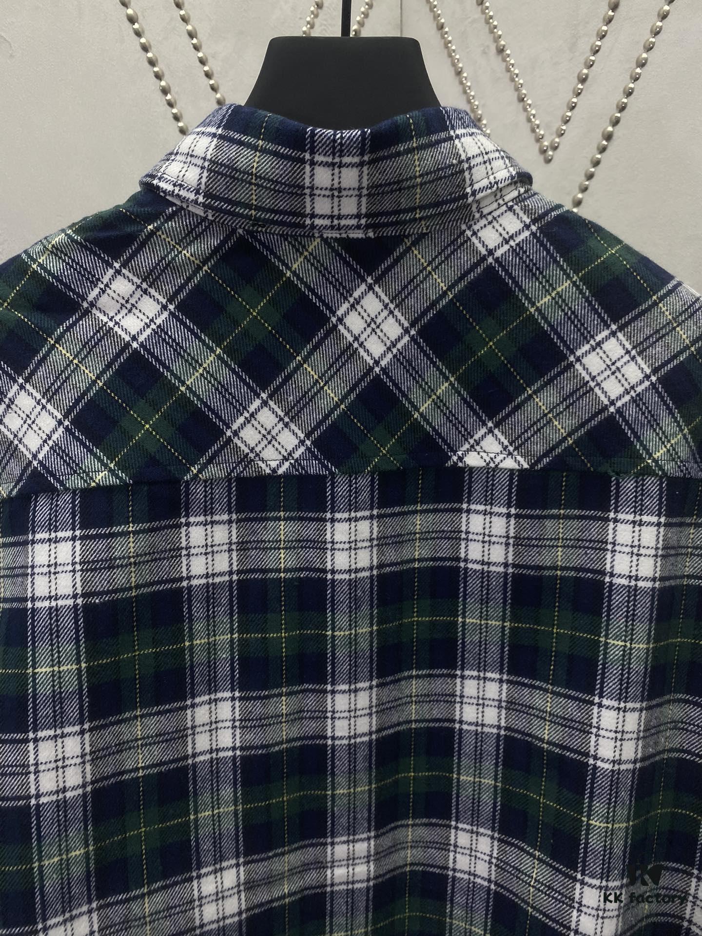 Celine 24sd Autumn-Winter Bestseller Arc de Triomphe Single-Breasted Green Plaid Tweed Coat Shirt, High-End Version