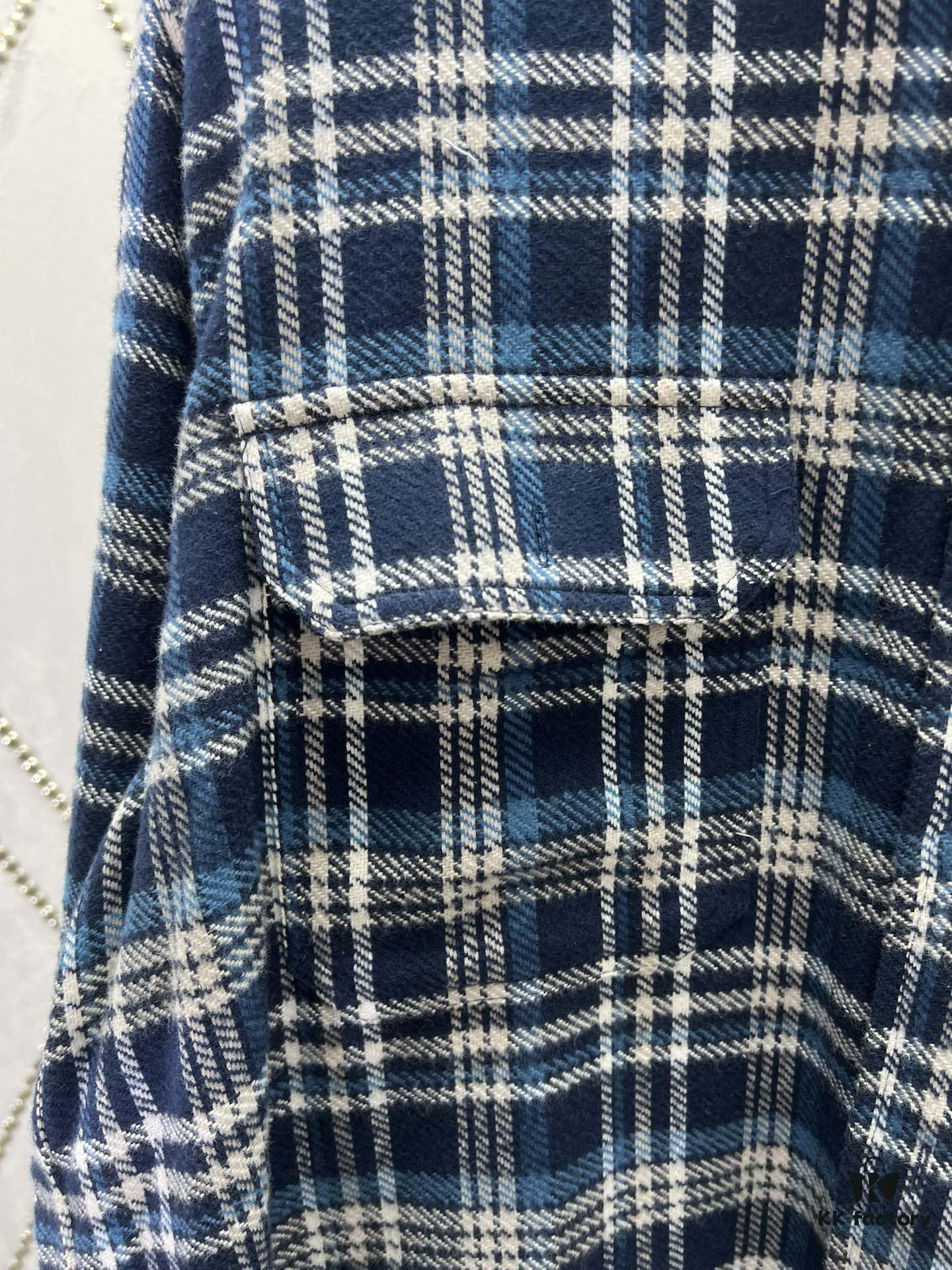 Celine 25SS New Checkered Collar Loose Long-Sleeve Shirt Navy Blue