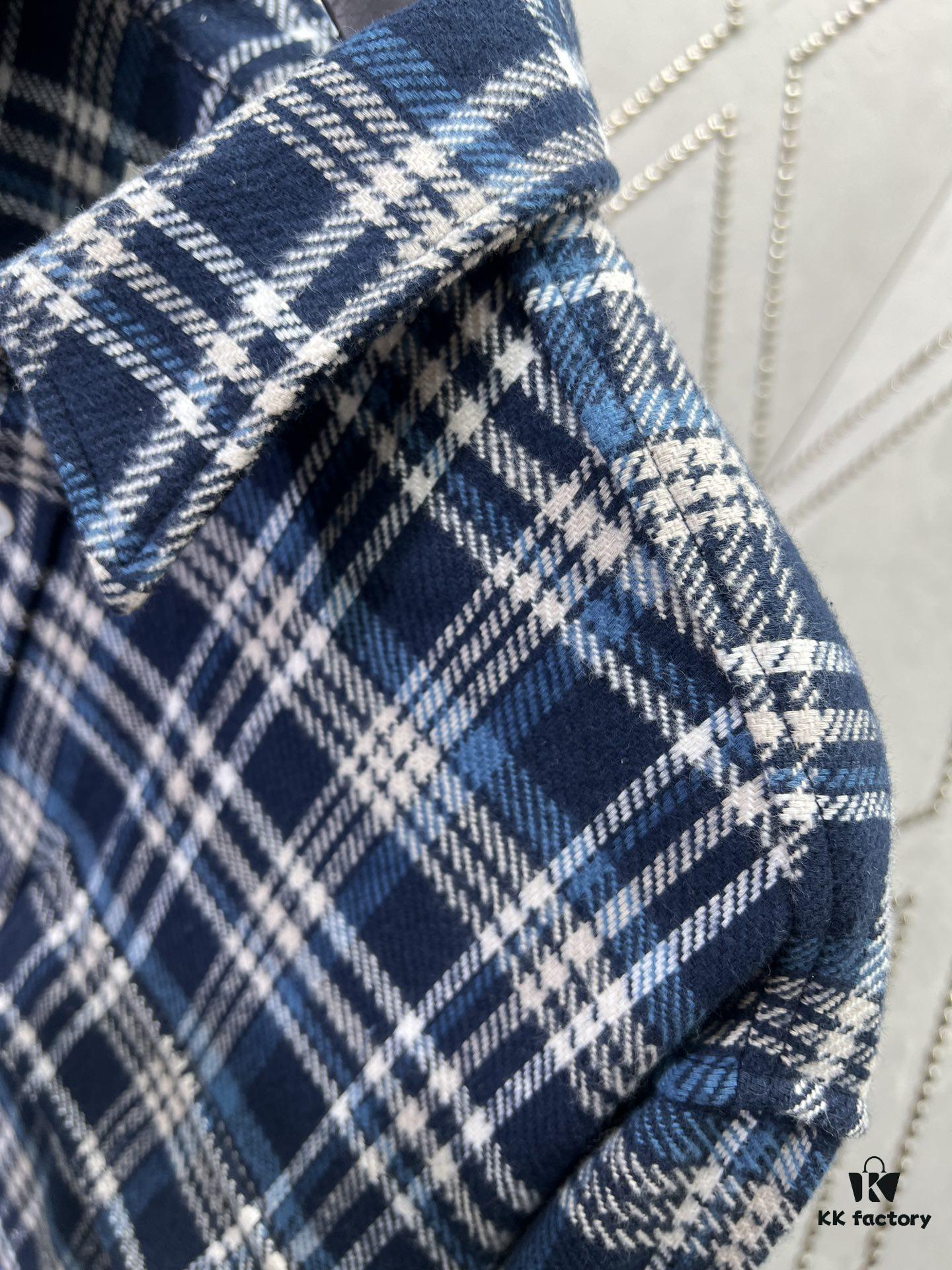 Celine 25SS New Checkered Collar Loose Long-Sleeve Shirt Navy Blue