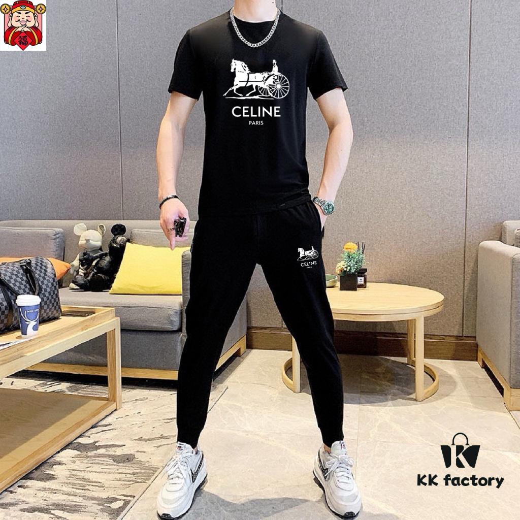 CELINE Men's Summer High-Quality Double-Mercerized Cotton Suit Set, Imported Premium Fabric, Trendy and Versatile Design