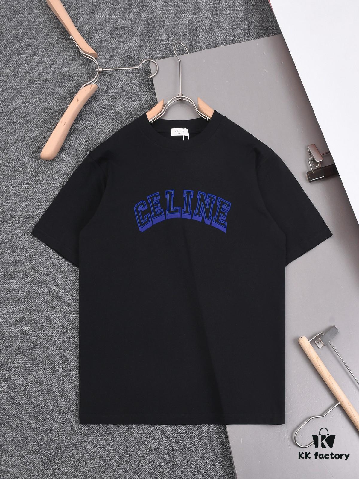 New Arrival 25S Celine Flocked Letter T-Shirt, Pre-washed Cotton Fabric, Soft and Skin-friendly, Unisex Loose Fit