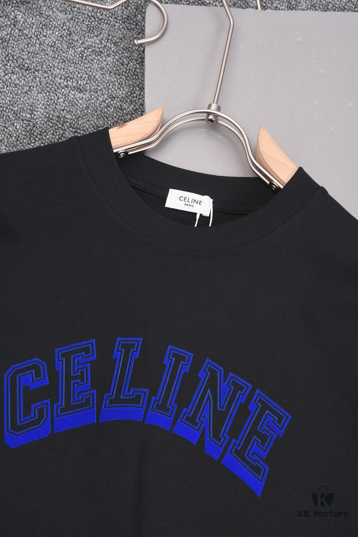 New Arrival 25S Celine Flocked Letter T-Shirt, Pre-washed Cotton Fabric, Soft and Skin-friendly, Unisex Loose Fit