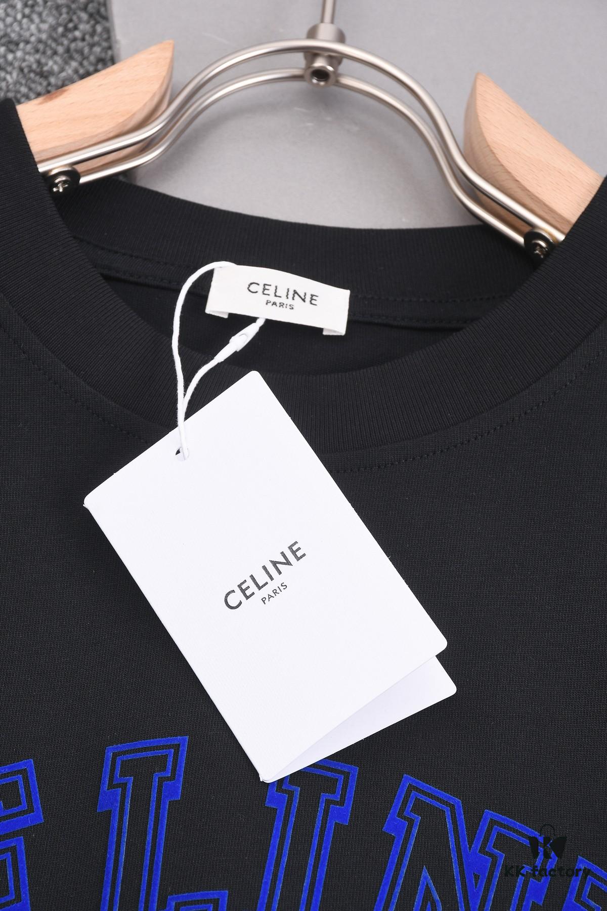 New Arrival 25S Celine Flocked Letter T-Shirt, Pre-washed Cotton Fabric, Soft and Skin-friendly, Unisex Loose Fit