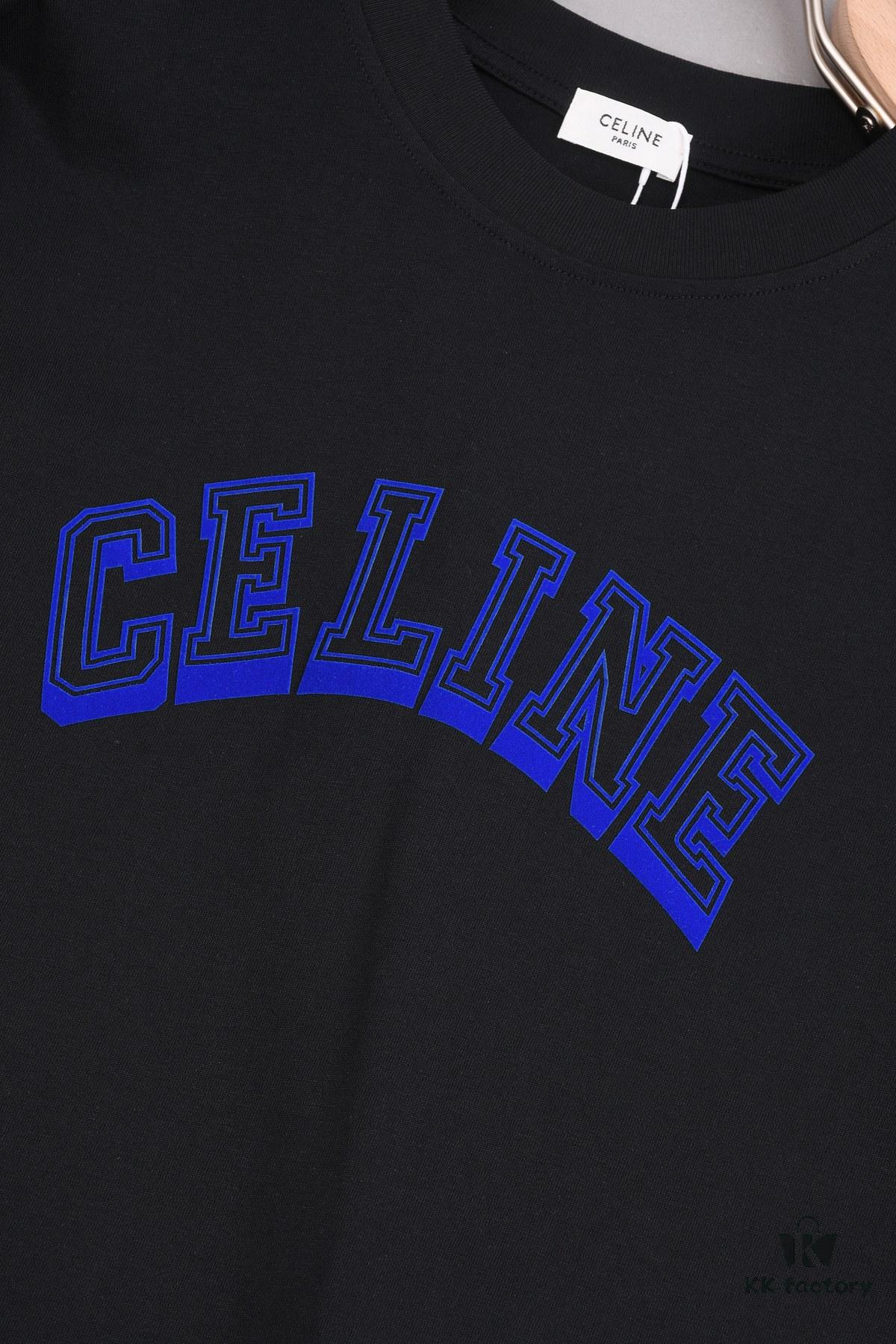 New Arrival 25S Celine Flocked Letter T-Shirt, Pre-washed Cotton Fabric, Soft and Skin-friendly, Unisex Loose Fit