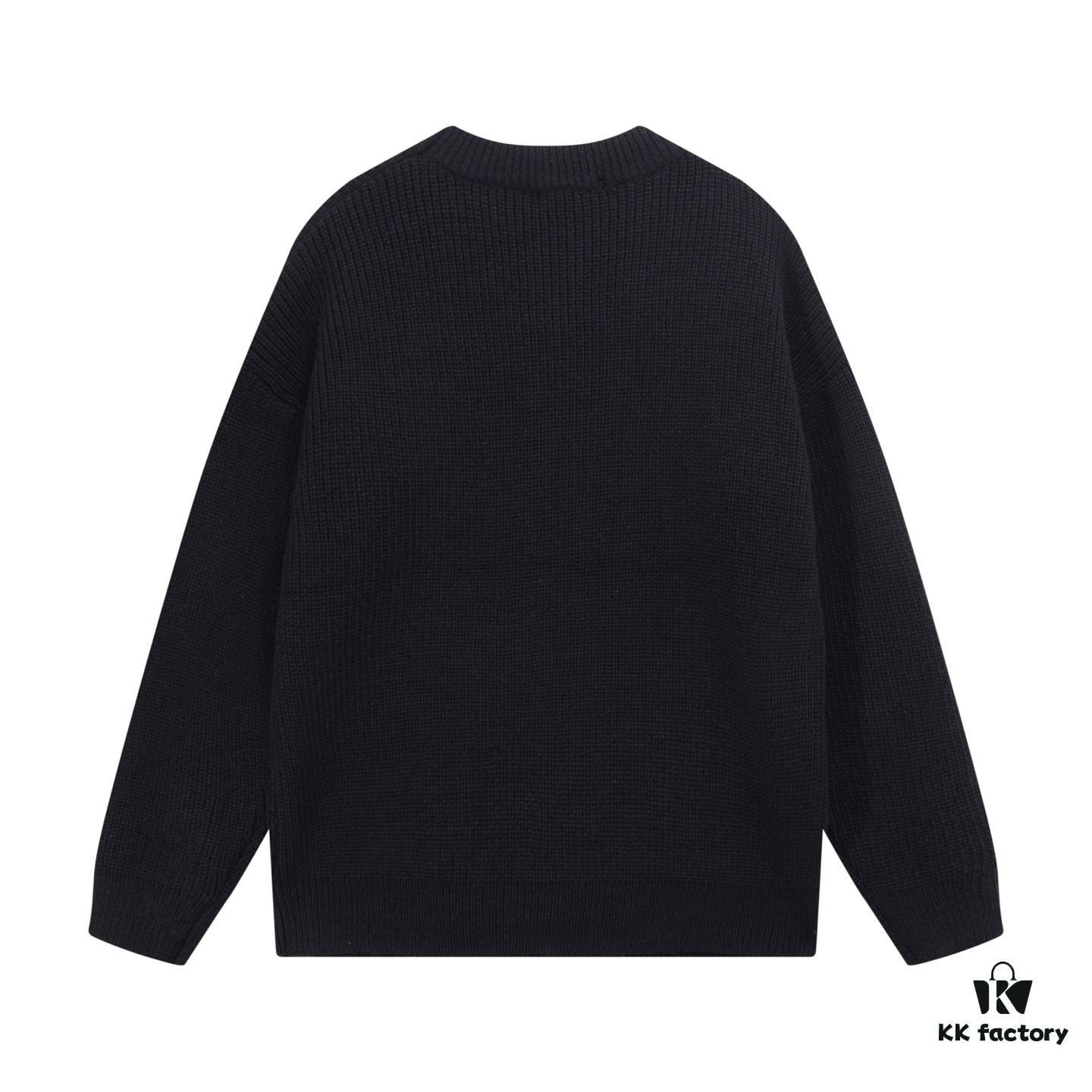 Celine Embroidered Letter Round Neck Wool Sweater