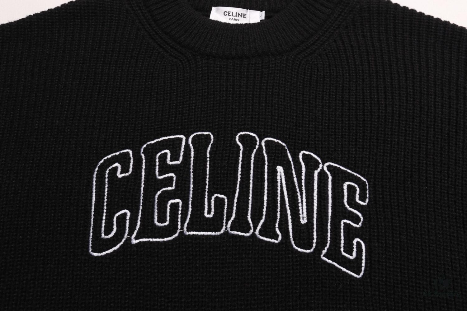 Celine Embroidered Letter Round Neck Wool Sweater