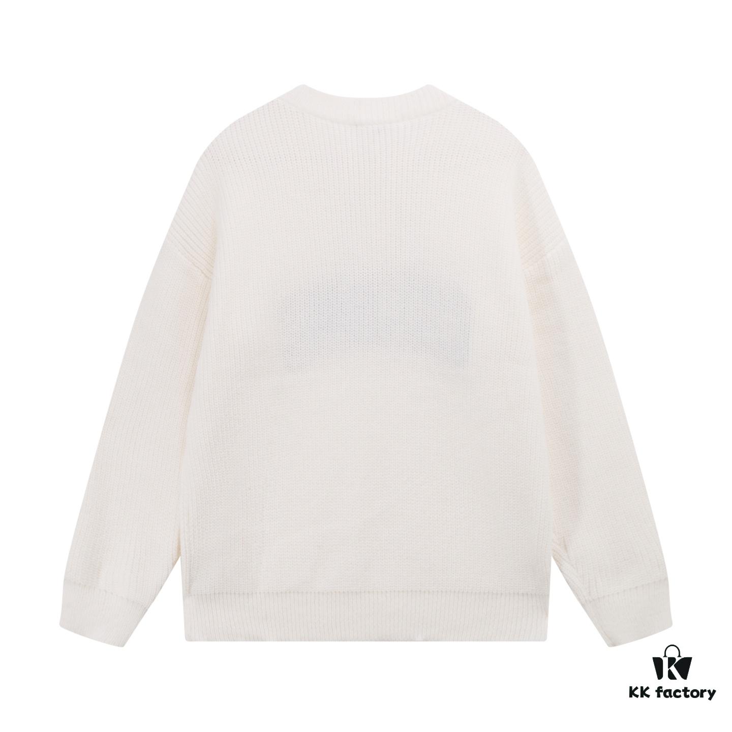 Celine Embroidered Letter Round Neck Wool Sweater